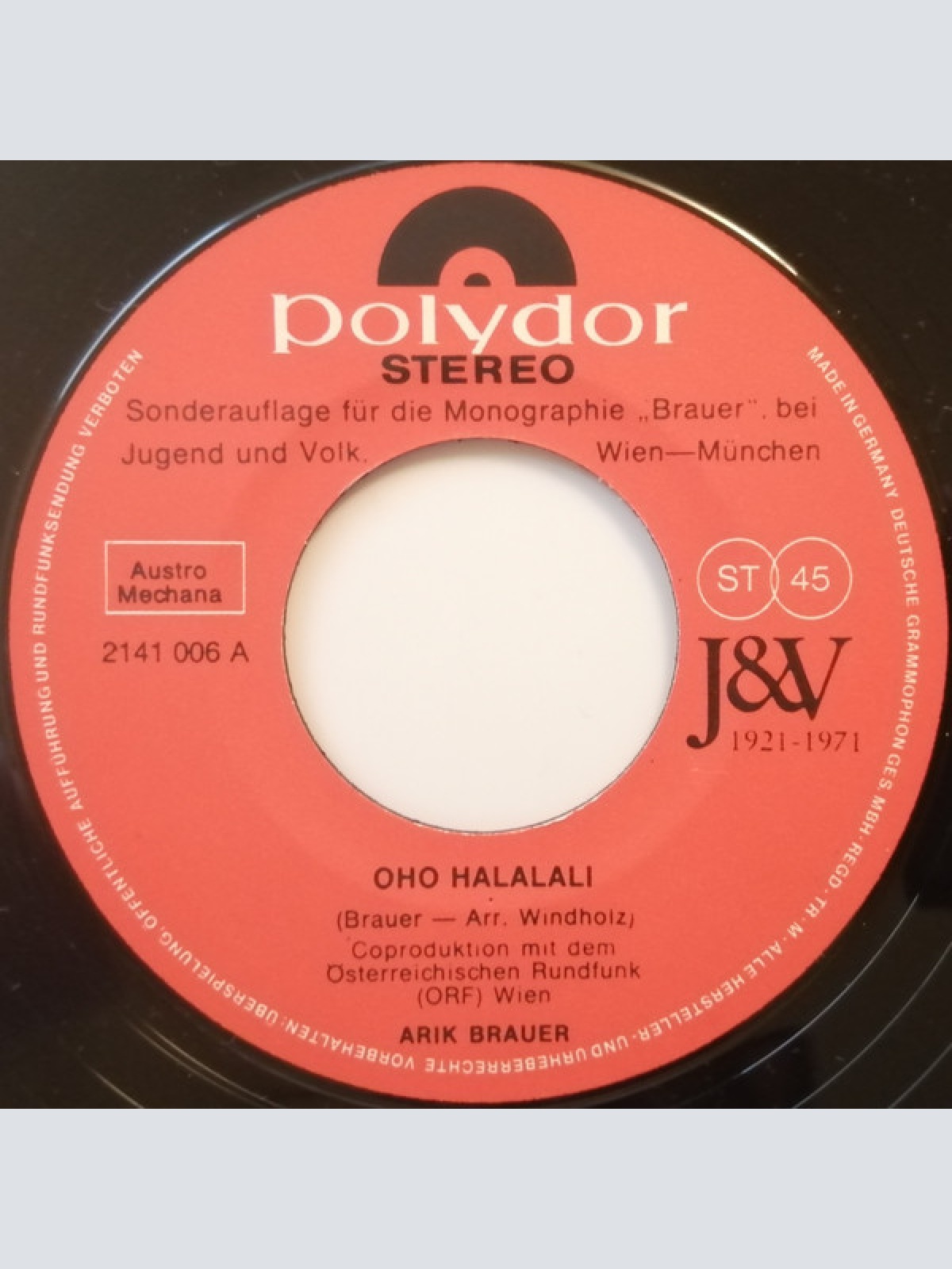 Vinyl / Arik Brauer - Oho Halalali / Wie Ein Hund