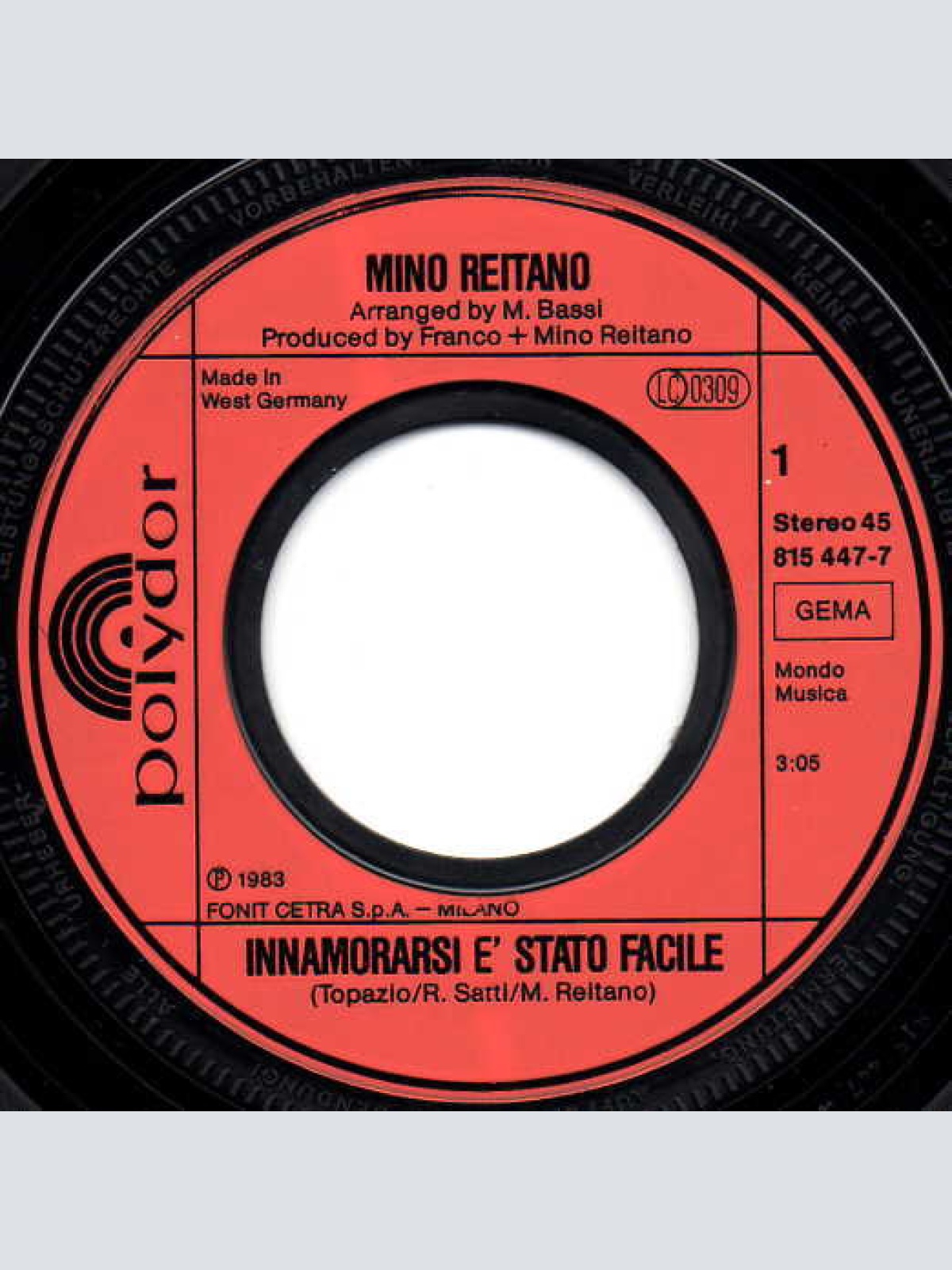 Vinyl / Mino Reitano - Innamorarsi E' Stato Facile