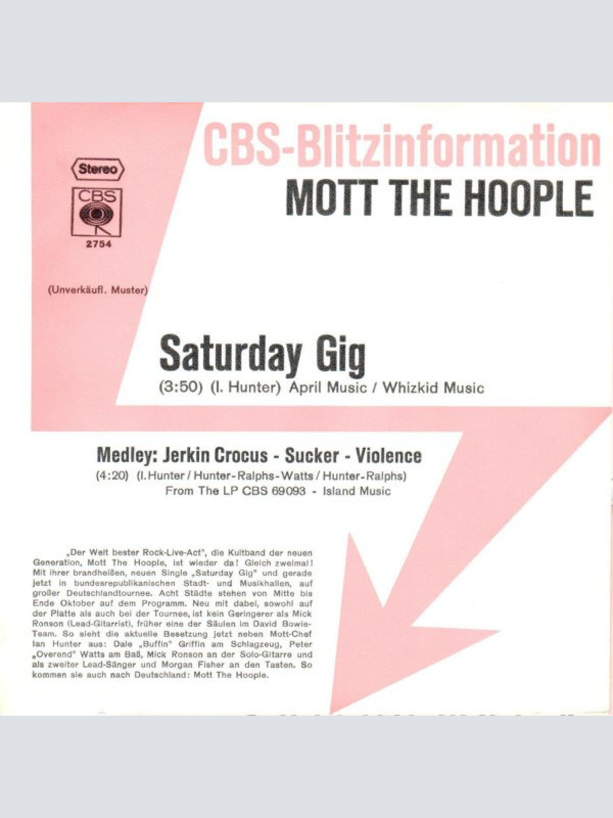 Vinyl / Mott The Hoople - Saturday Gig