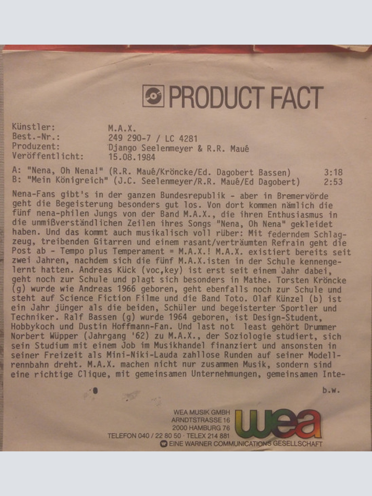 Vinyl / M.A.X. (4) - Nena, Oh Nena!