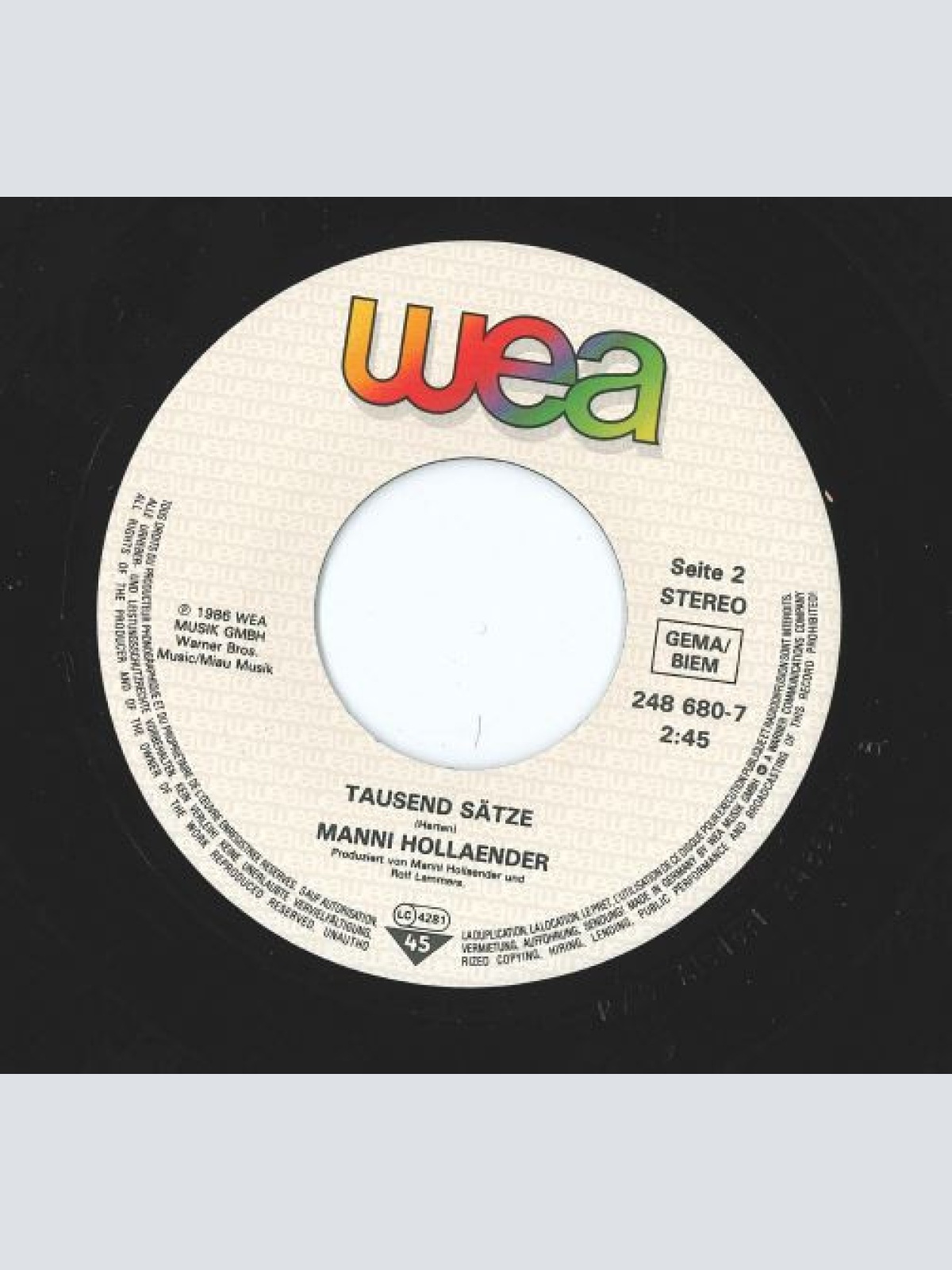 Vinyl / Manni Hollaender* - Für Eine Lange Nacht