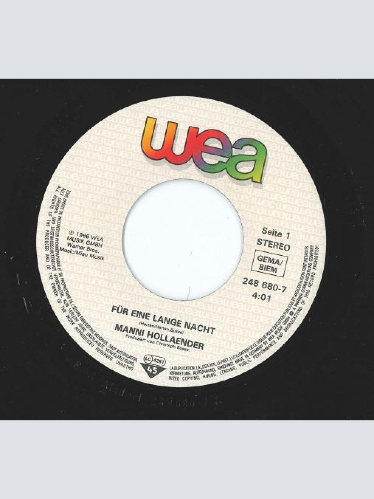 Vinyl / Manni Hollaender* - Für Eine Lange Nacht