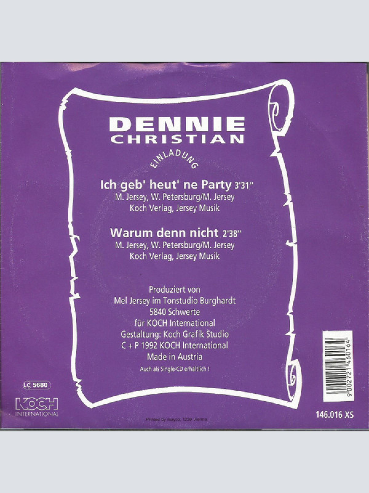 Vinyl / Dennie Christian - Ich Geb' Heut' Ne Party
