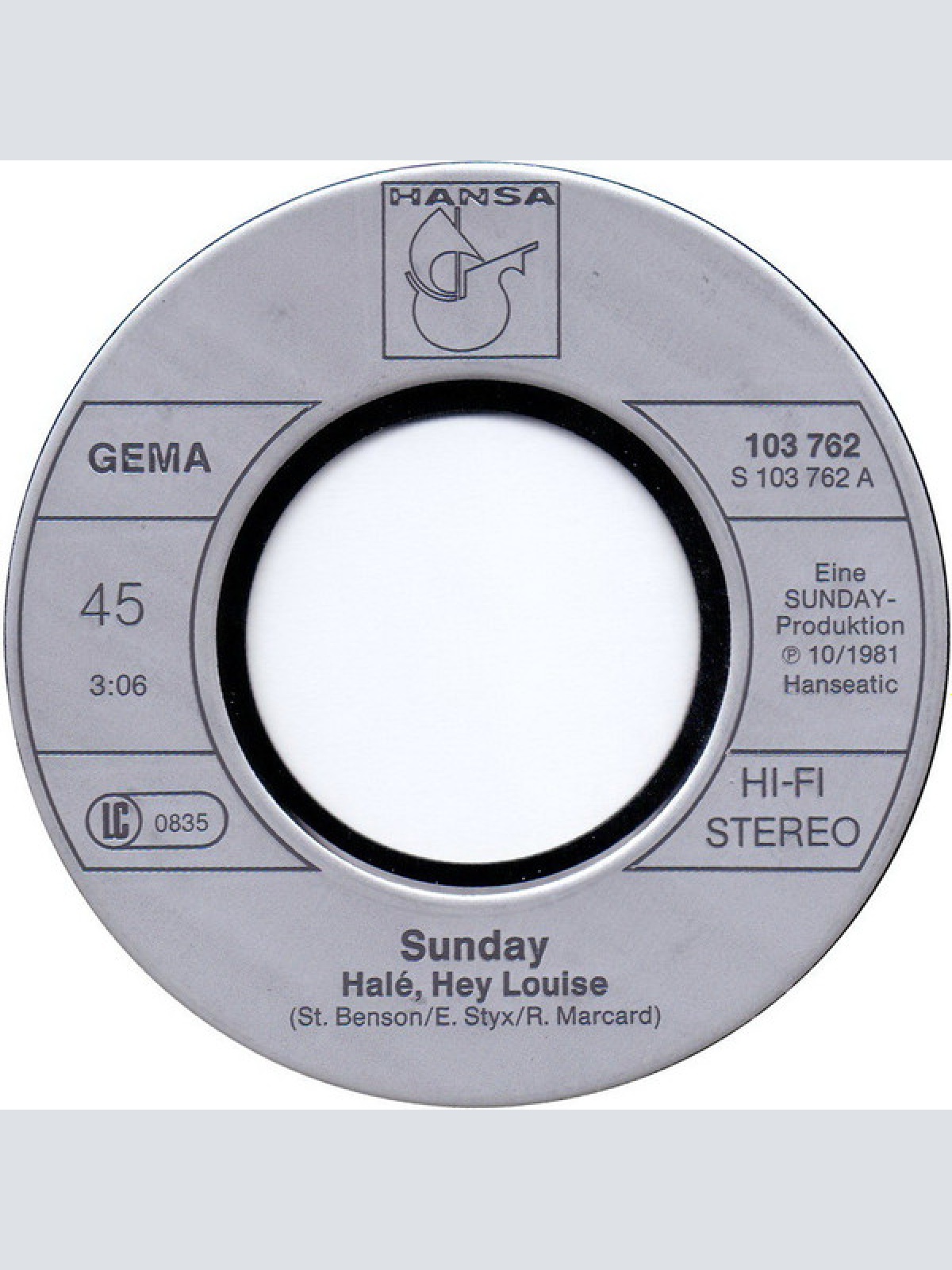 Vinyl / Sunday (8) - Halé, Hey Louise