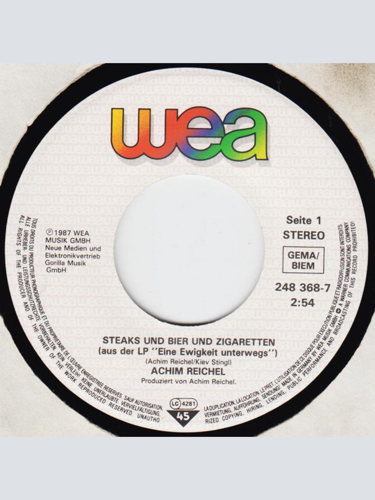 Vinyl / Achim Reichel - Steaks Und Bier Und Zigaretten