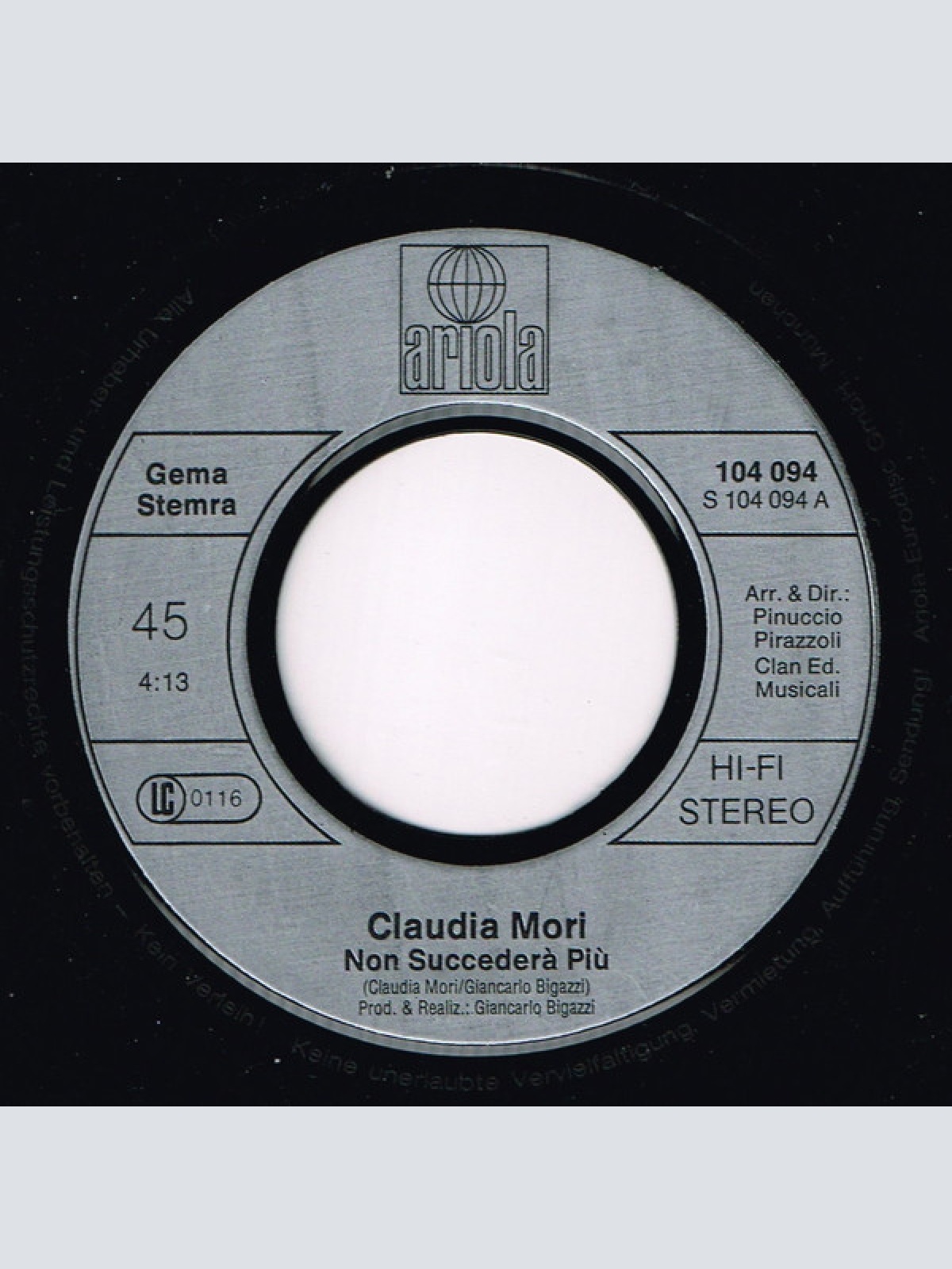 Vinyl / Claudia Mori - Non Succederà Più