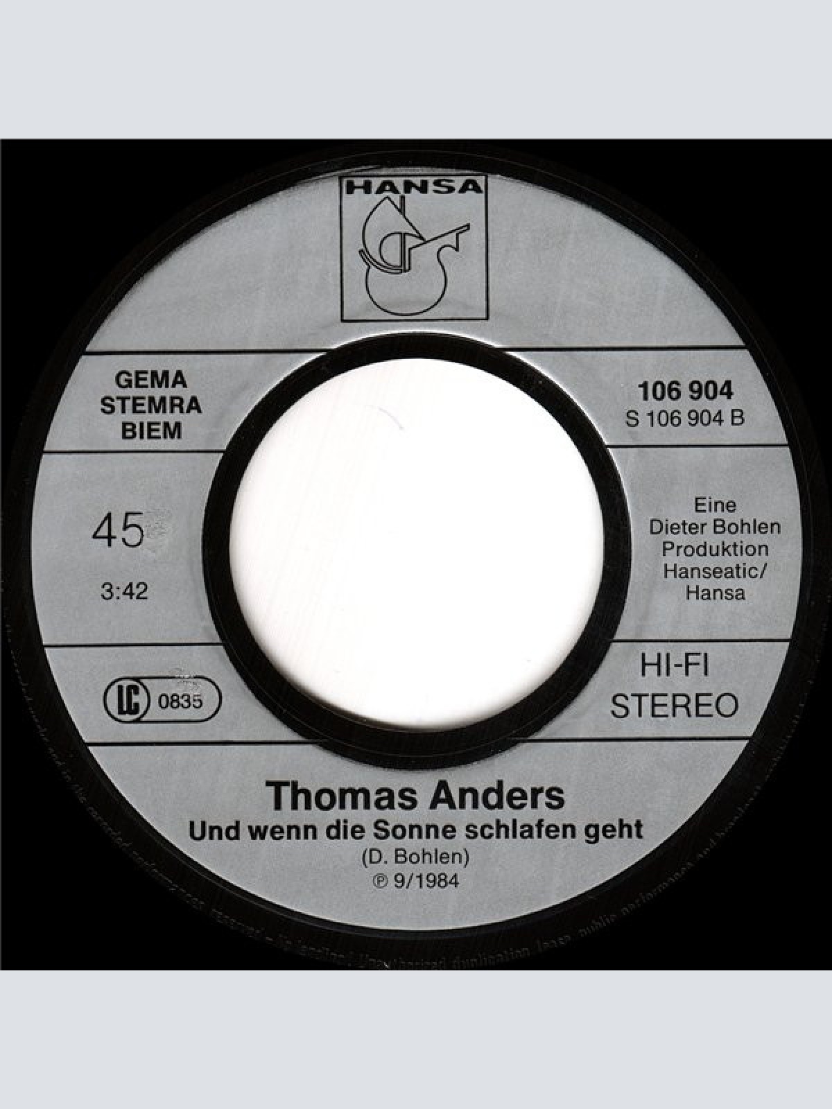 Vinyl / Thomas Anders - Es Geht Mir Gut Heut' Nacht