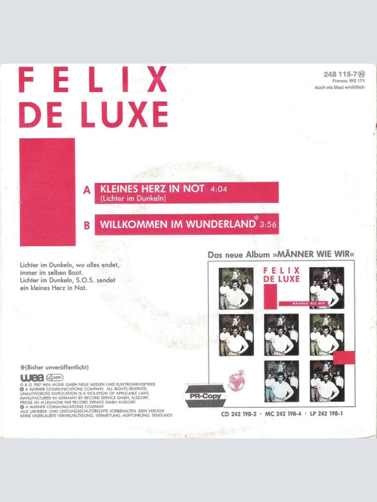 Vinyl / Felix De Luxe - Kleines Herz In Not