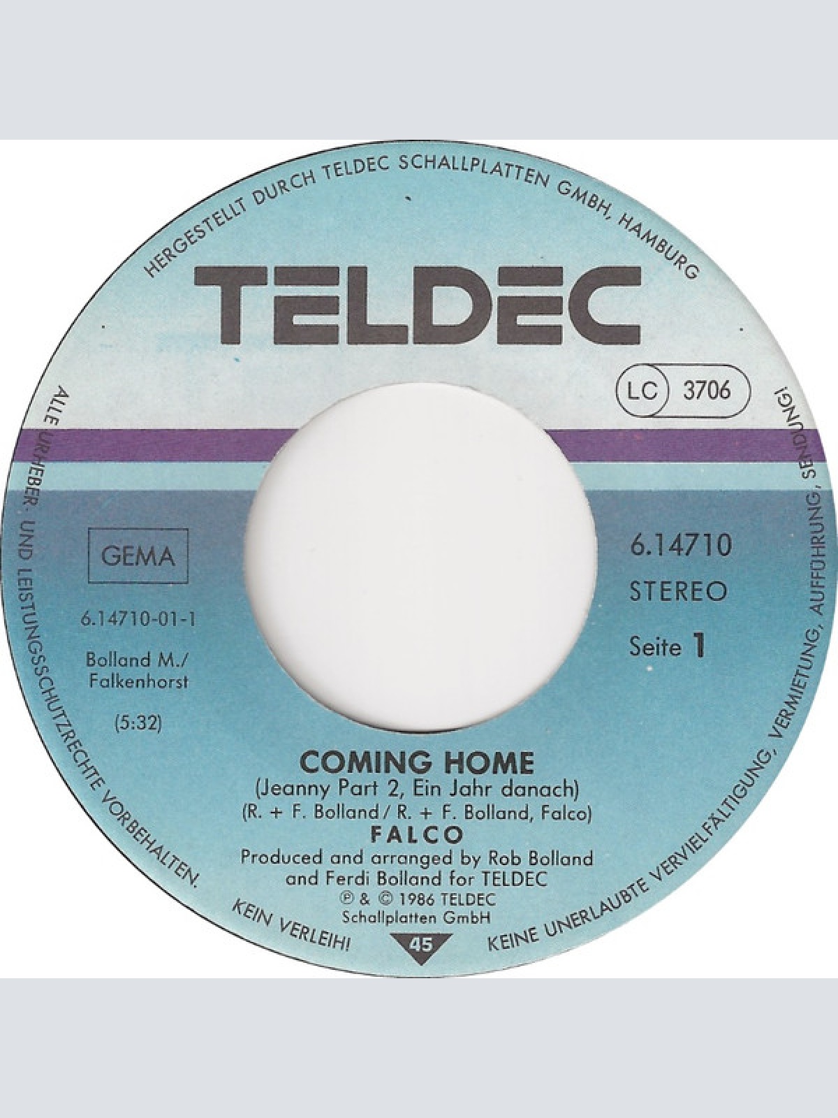 Vinyl / Falco - Coming Home (Jeanny Part 2, Ein Jahr Danach)