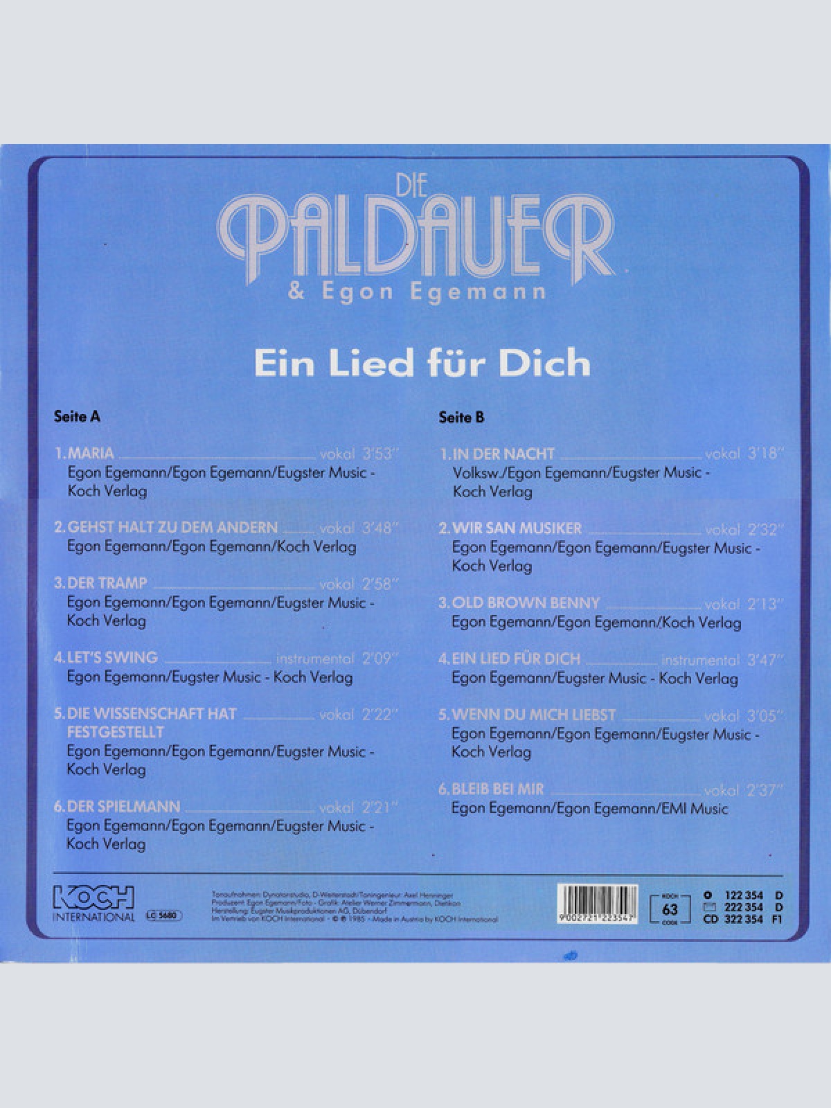Vinyl / Die Paldauer & Egon Egemann - Ein Lied Für Dich