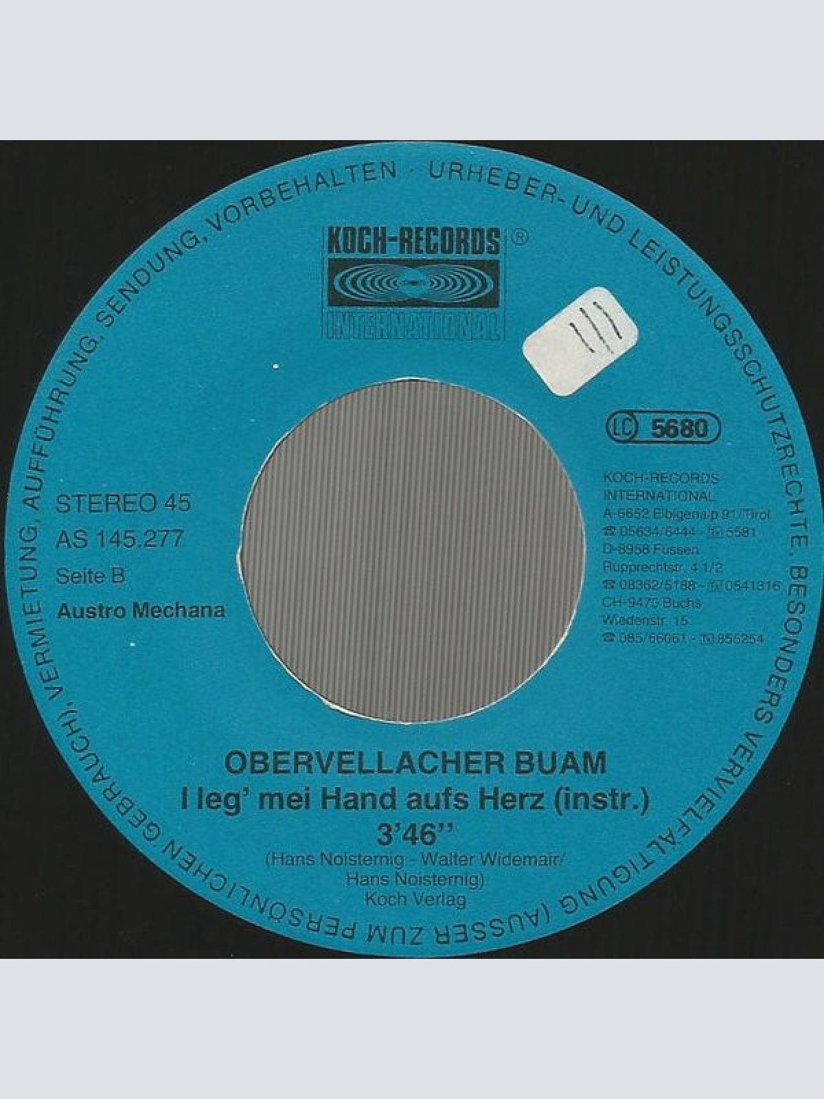 Vinyl / Obervellacher Buam - I Leg' Mei Hand Aufs Herz