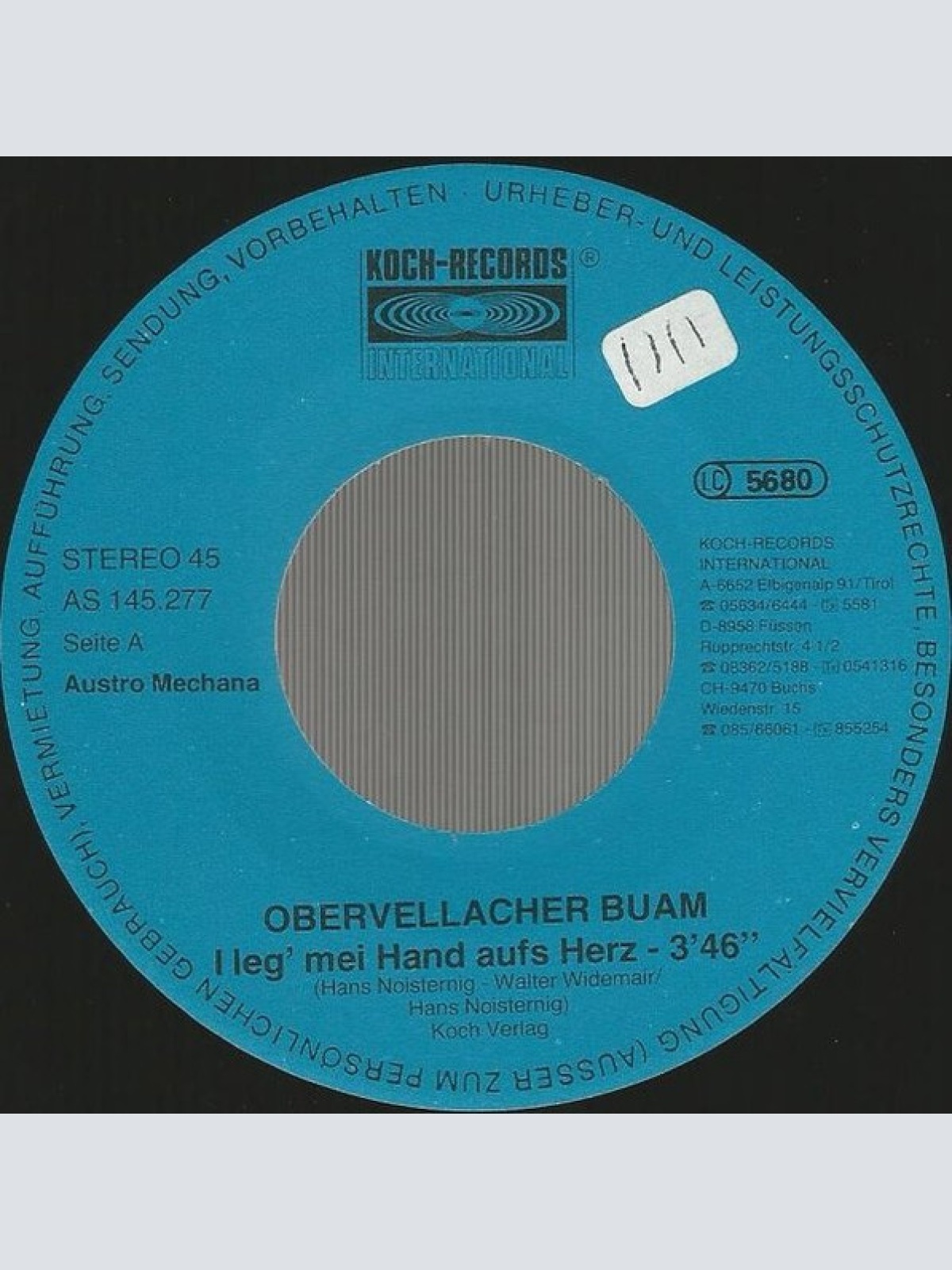 Vinyl / Obervellacher Buam - I Leg' Mei Hand Aufs Herz