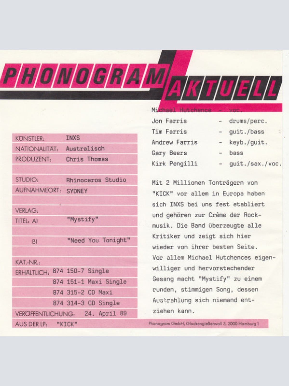 Vinyl / INXS - Mystify