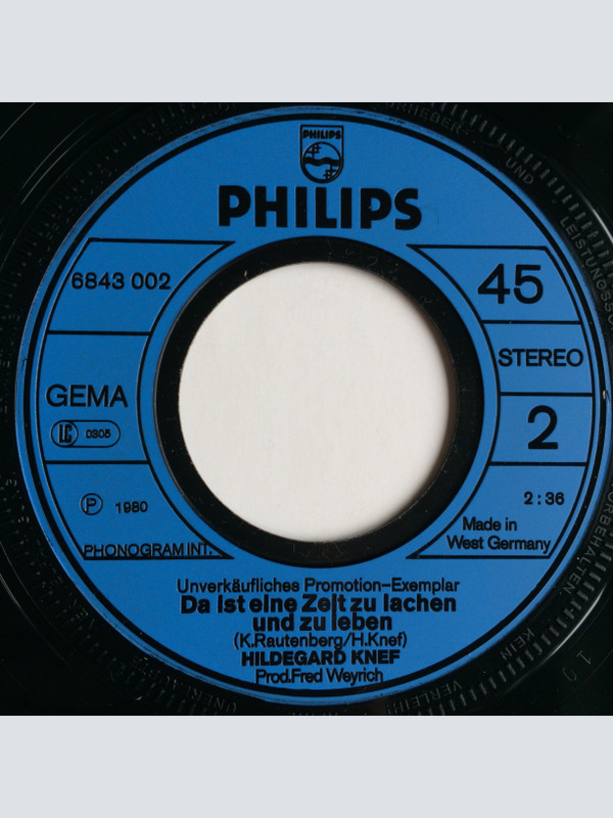 Vinyl / Hildegard Knef - Nein, Ich Gebe Niemals Auf / Da Ist Eine Zeit Zu Lachen Und Zu Leben