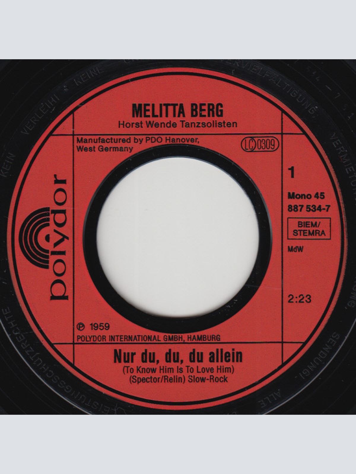 Vinyl / Melitta Berg - Nur Du, Du, Du Allein