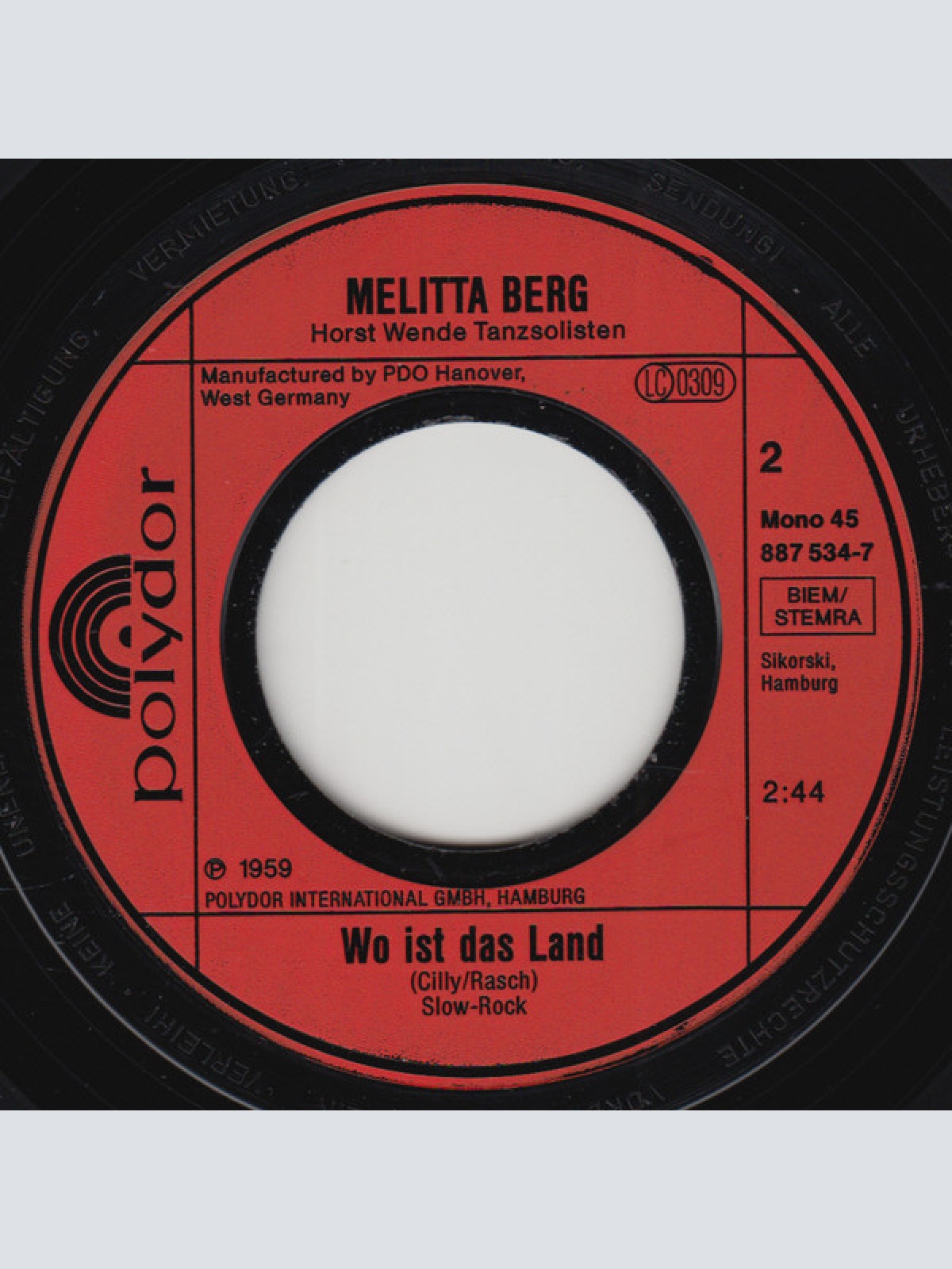 Vinyl / Melitta Berg - Nur Du, Du, Du Allein