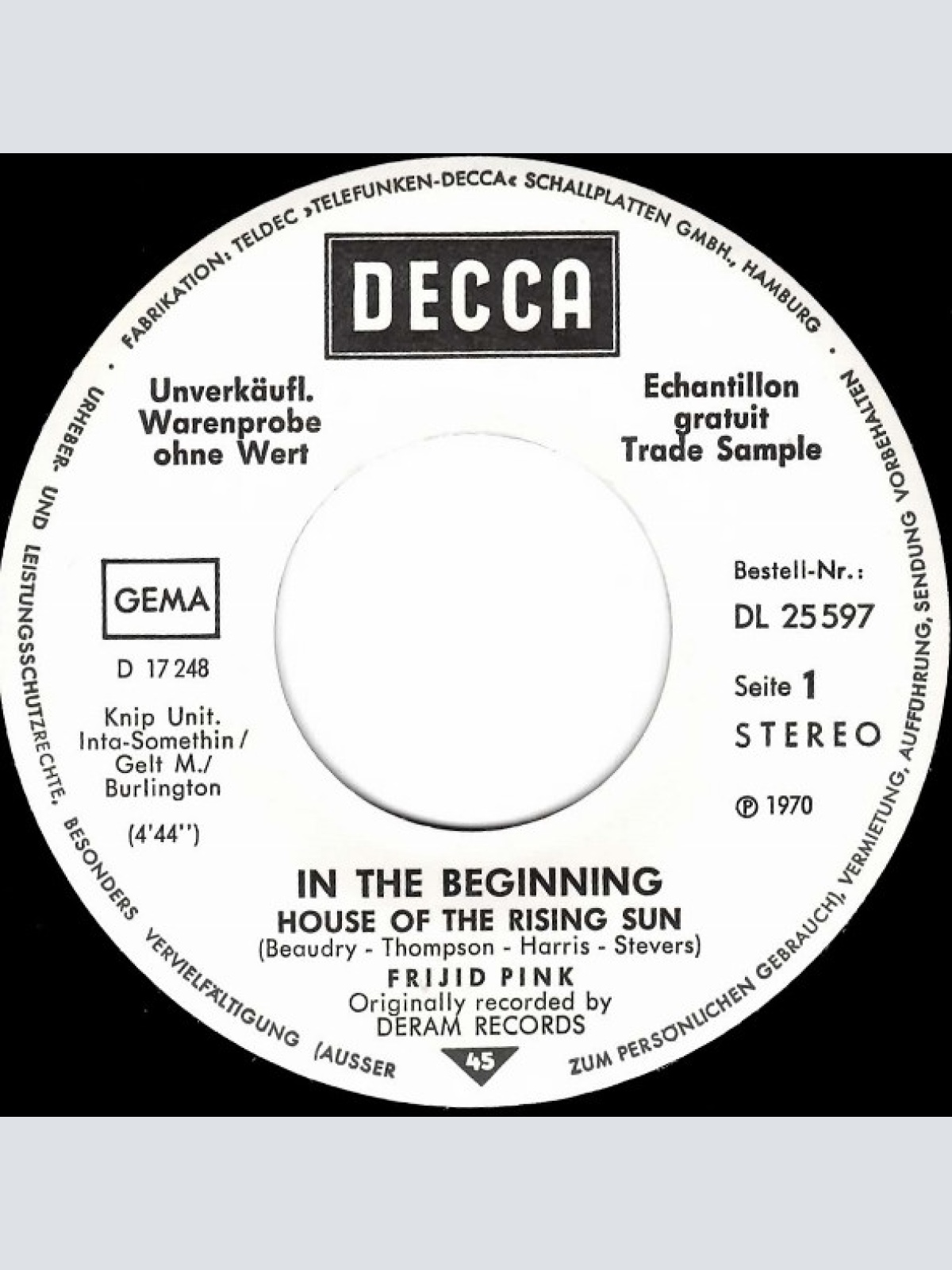 Vinyl / Frijid Pink - House Of The Rising Sun / Sing A Song For Freedom