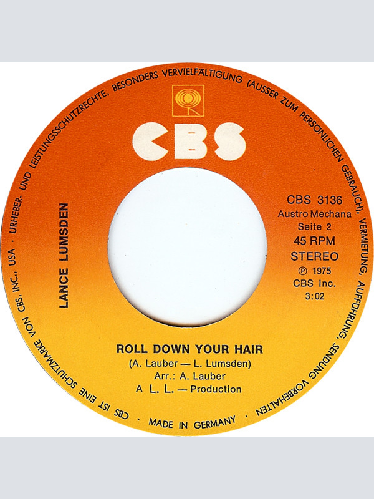 Vinyl / Lance Lumsden - I'm In Love With You / Roll Down Your Hair