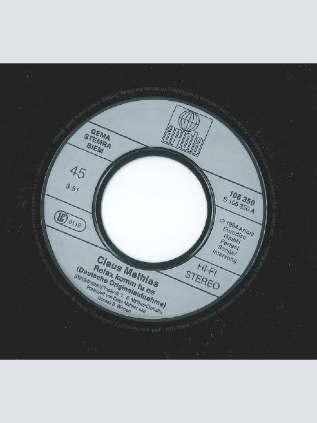 Vinyl / Claus Mathias* - Relax (Komm Tu Es)