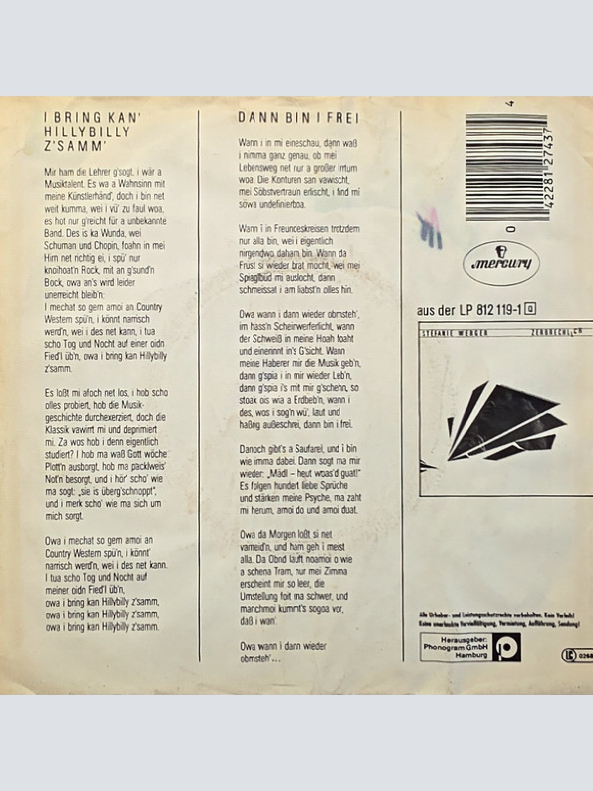 Vinyl / Stefanie Werger - I Bring Kan' Hillybilly Z'samm'