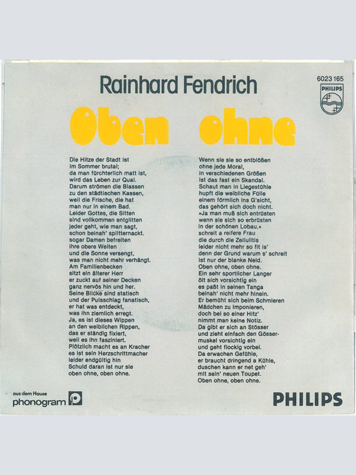 Vinyl / Rainhard Fendrich - Oben Ohne