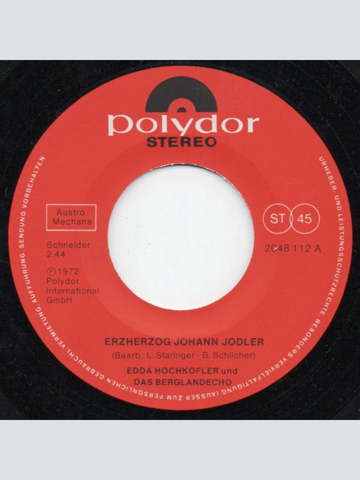 Vinyl / Edda Hochkofler Und Das Berglandecho - Erzherzog Johann Jodler