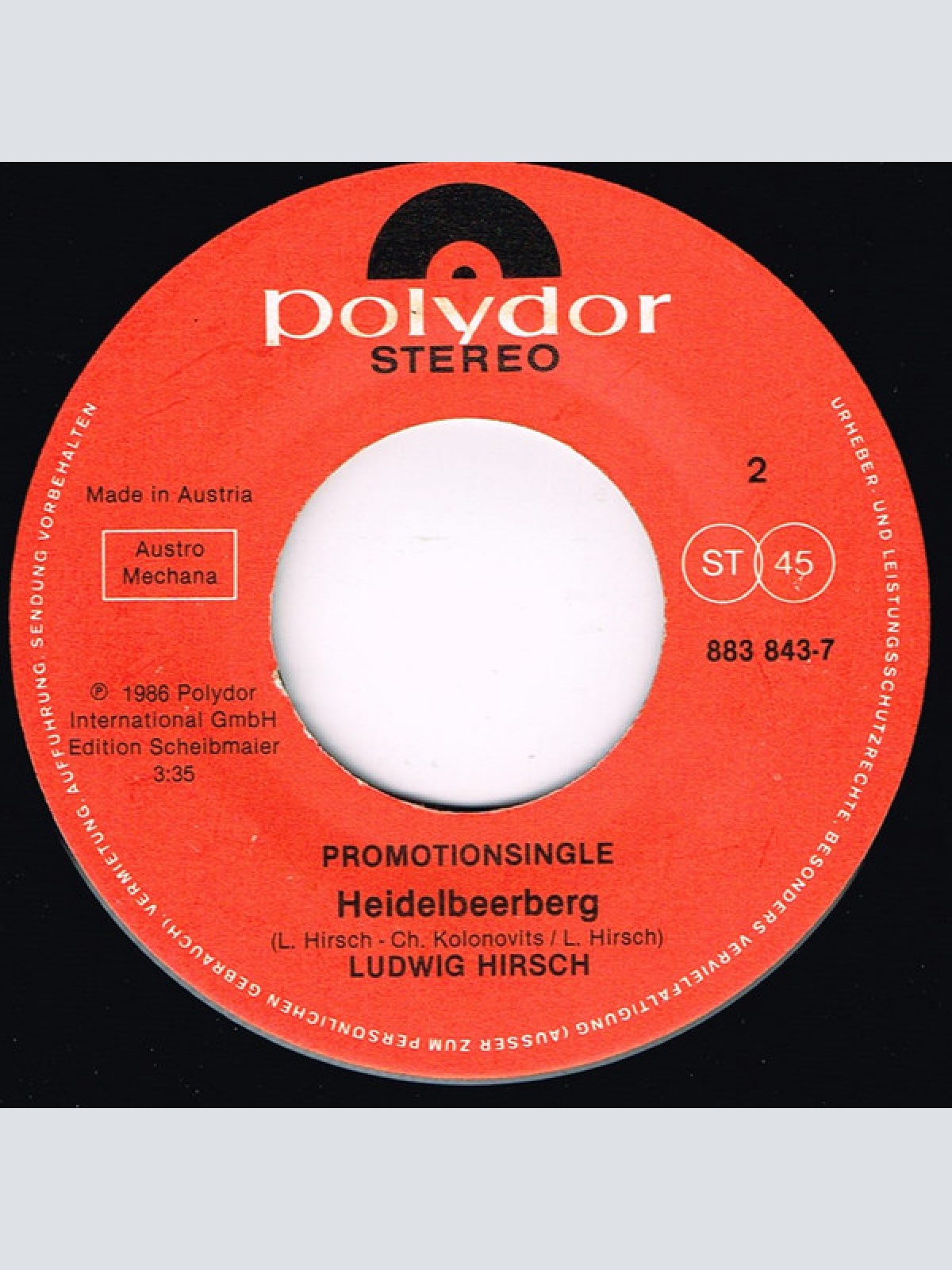 Vinyl / Ludwig Hirsch - Die Gelse / Heidelbeerberg