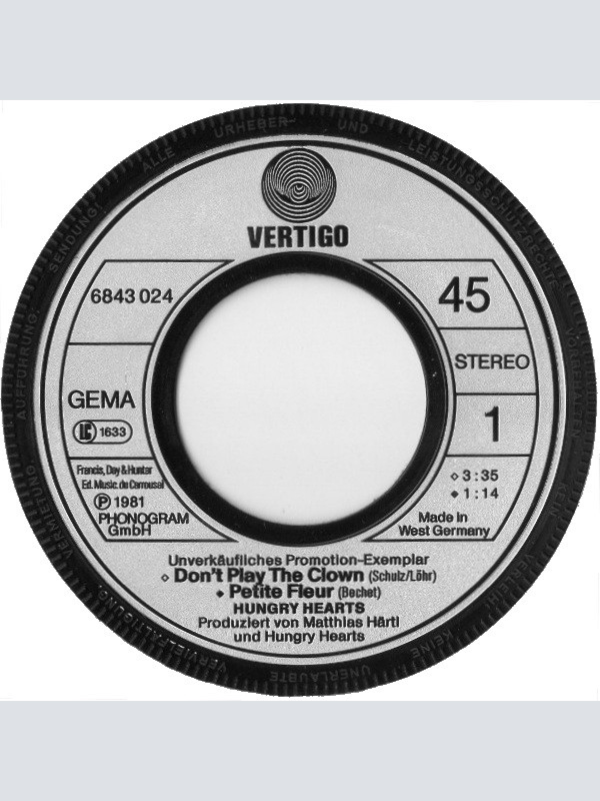 Vinyl / Hungry Hearts - Don't Play The Clown