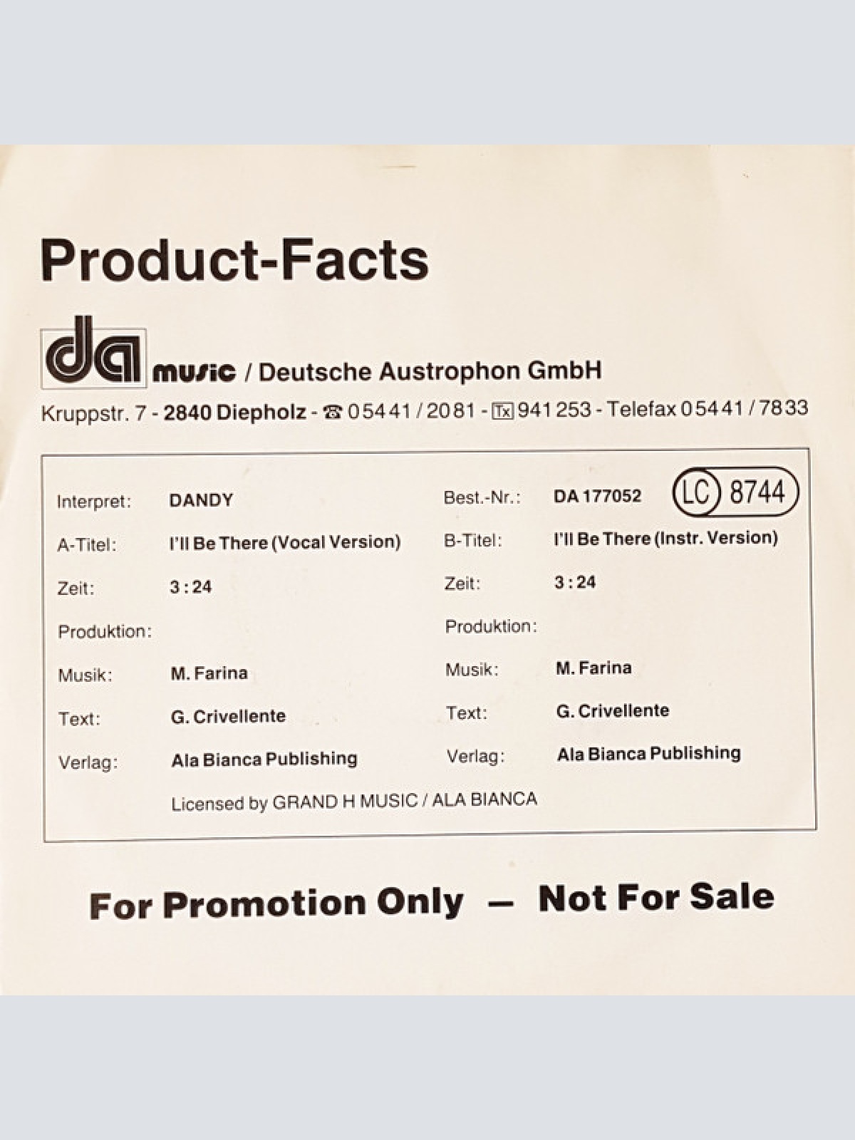 Vinyl / Dandy (2) - I'll Be There