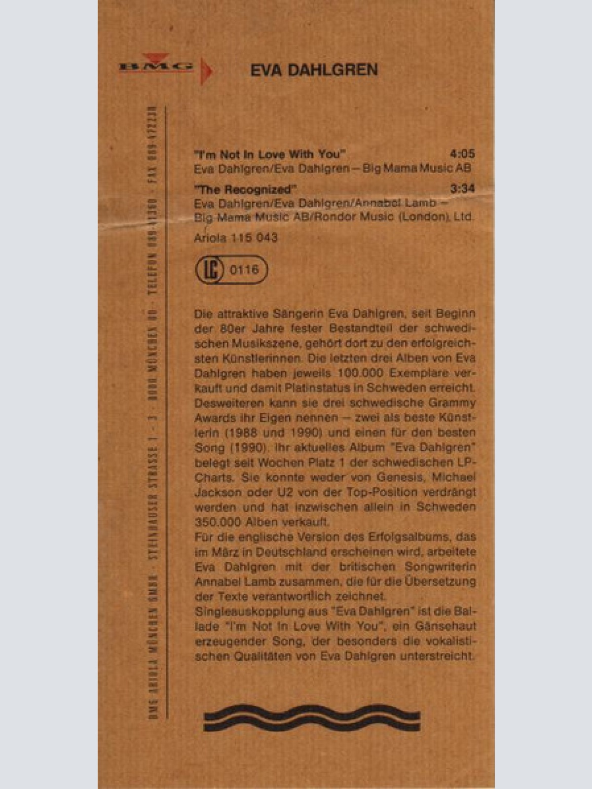 Vinyl / Eva Dahlgren - I'm Not In Love With You