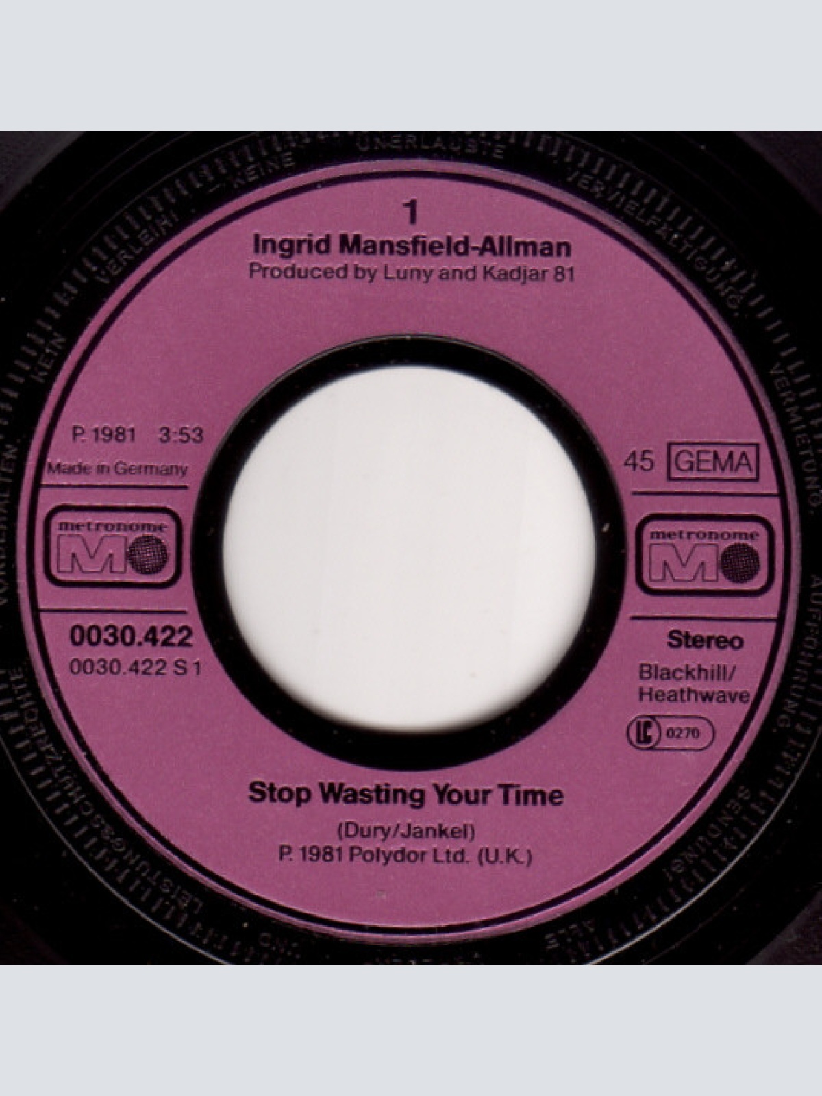 Vinyl / Ingrid Mansfield-Allman* - Stop Wasting Your Time