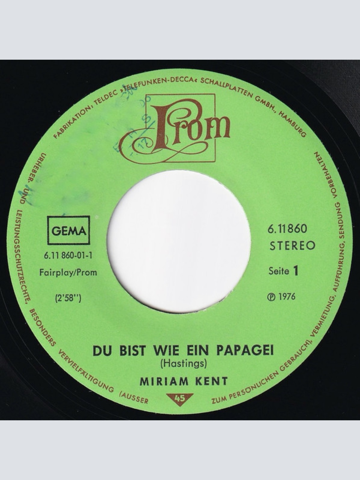 Vinyl / Miriam Kent - Du Bist Wie Ein Papagei