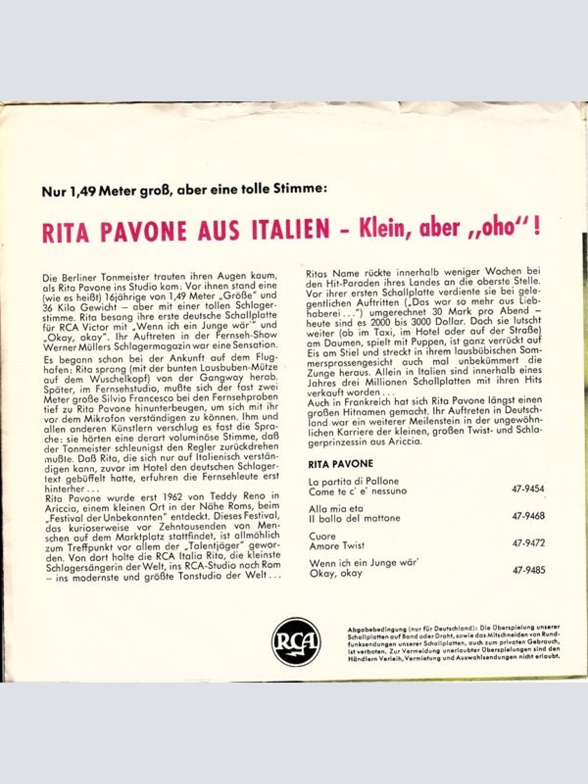 Vinyl / Rita Pavone - Wenn Ich Ein Junge Wär' / Okay! Okay!