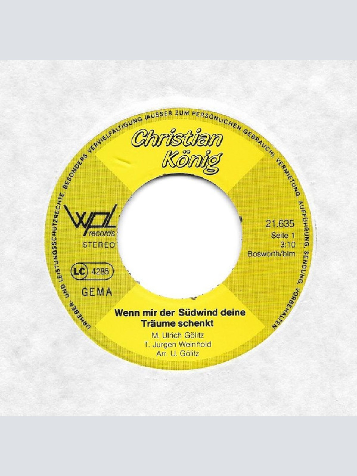 Vinyl / Christian König - Wenn Mir Der Südwind Deine Träume Schenkt