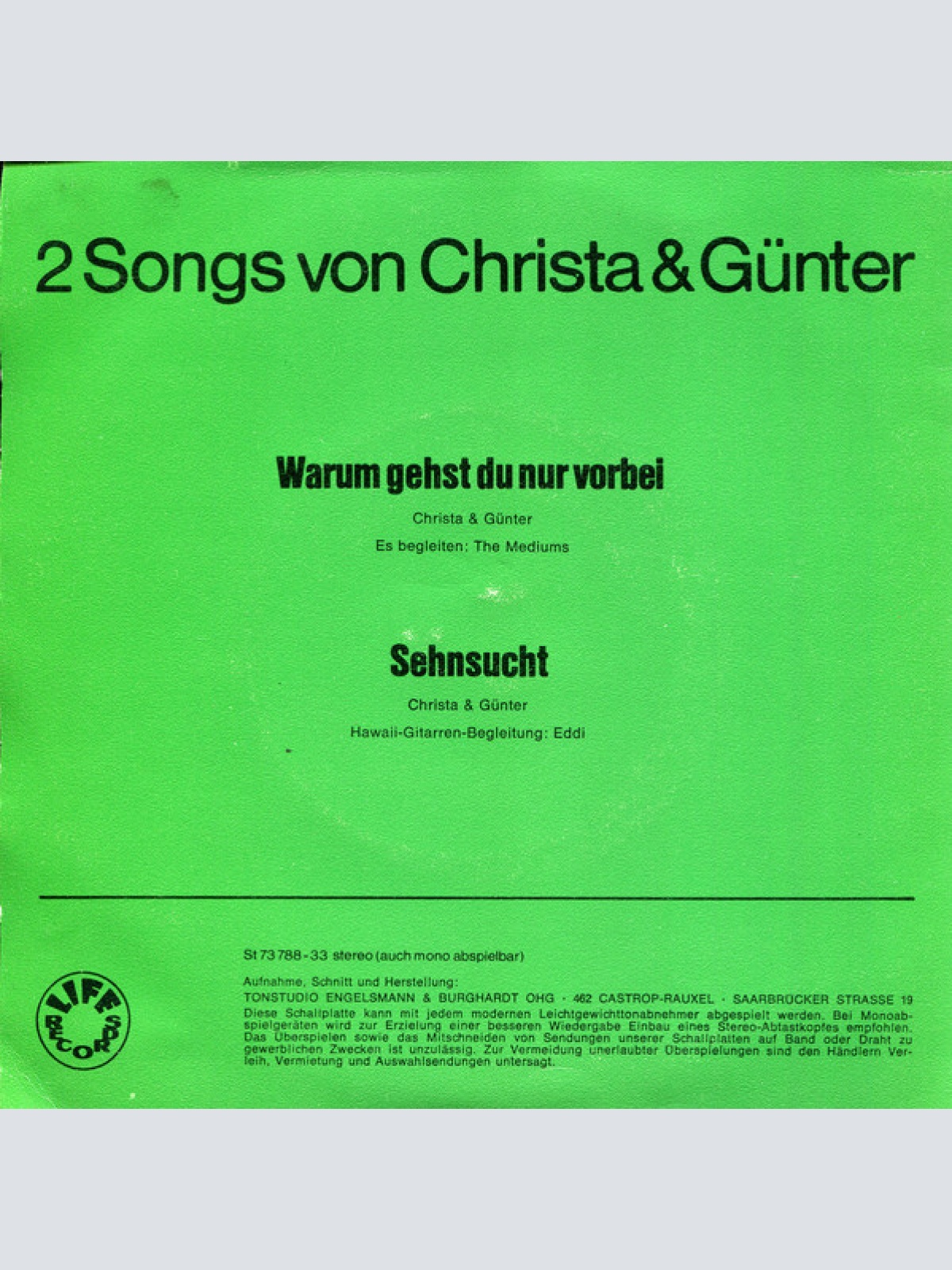 Vinyl / Christa & Günter* - Warum Gehst Du Nur Vorbei / Sehnsucht