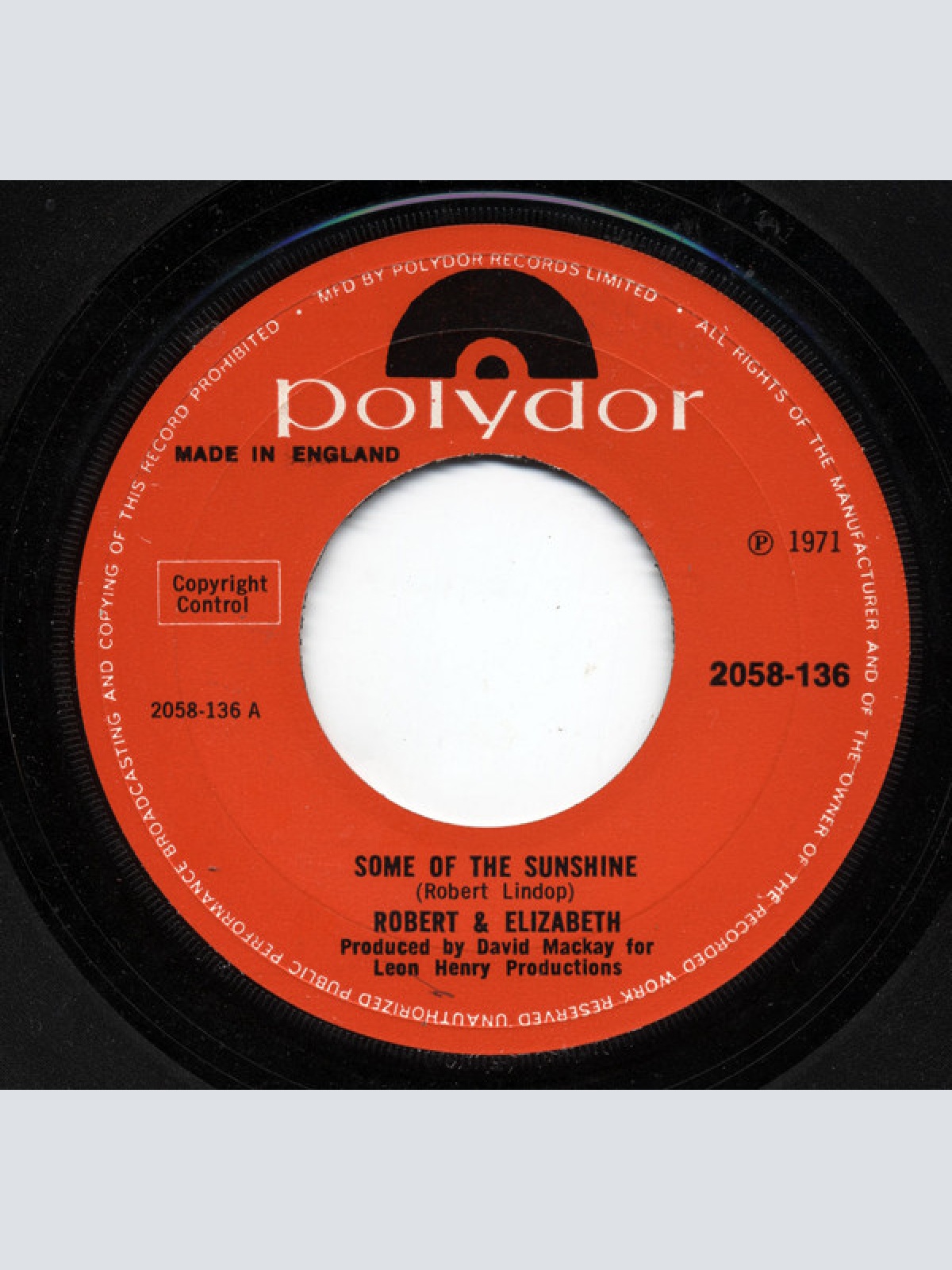 Vinyl / Robert* &  Elizabeth (38) - Some Of The Sunshine