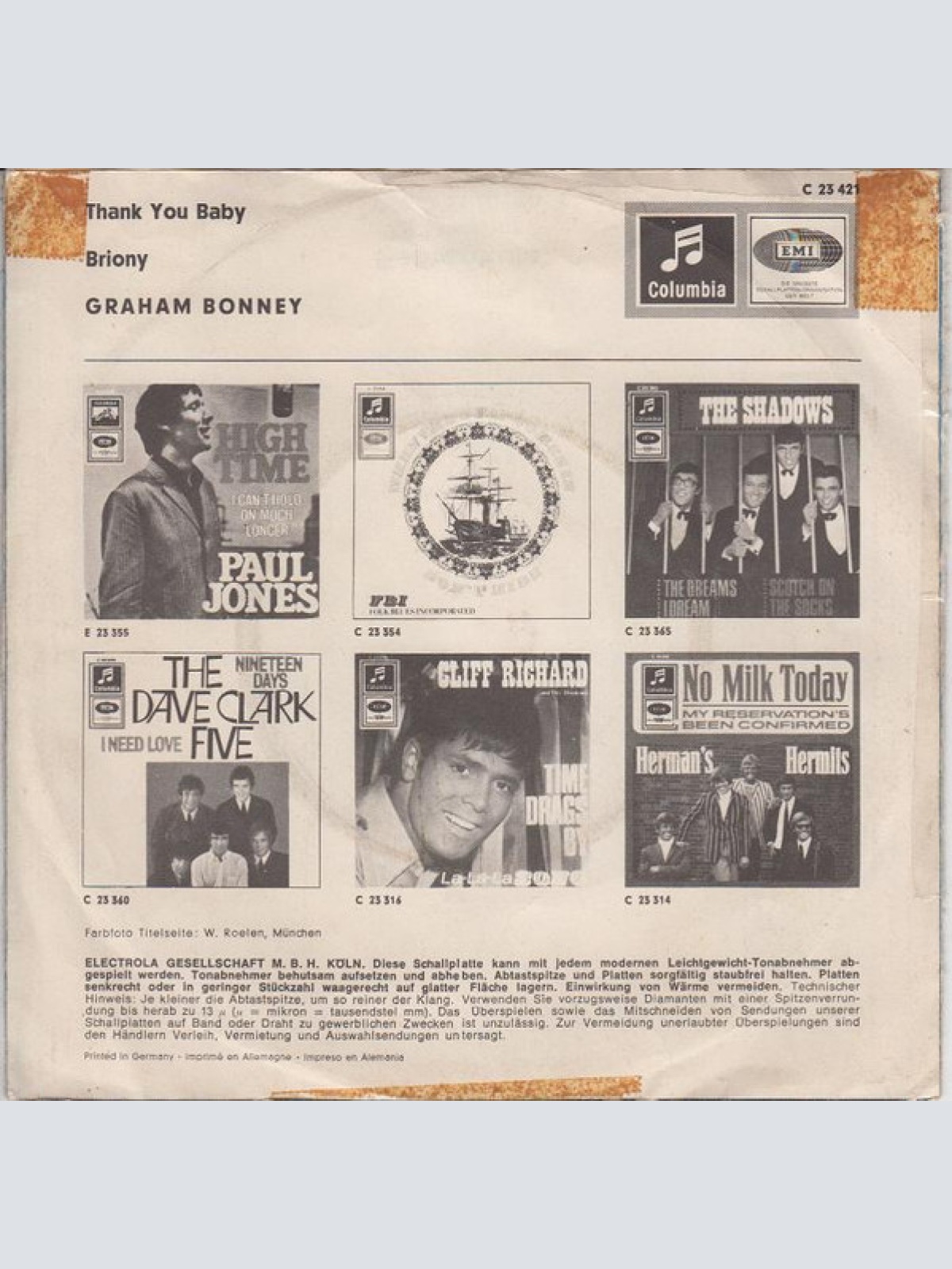 Vinyl / Graham Bonney - Thank You Baby