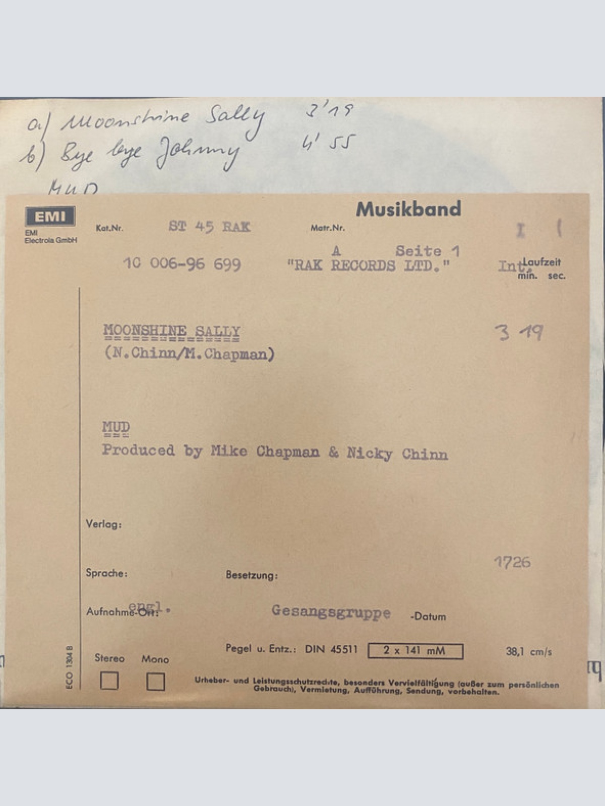 Vinyl / Mud - Moonshine Sally