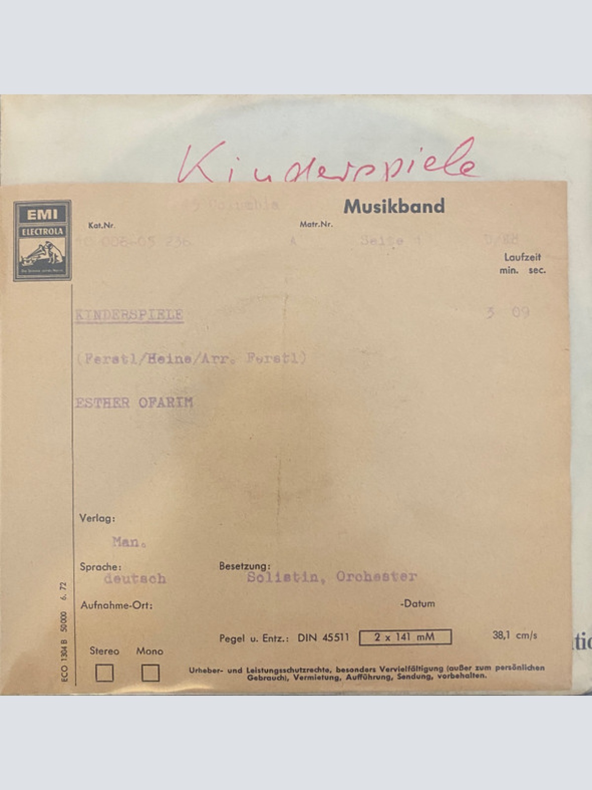 Vinyl / Esther Ofarim - Kinderspiele / Pamparapam