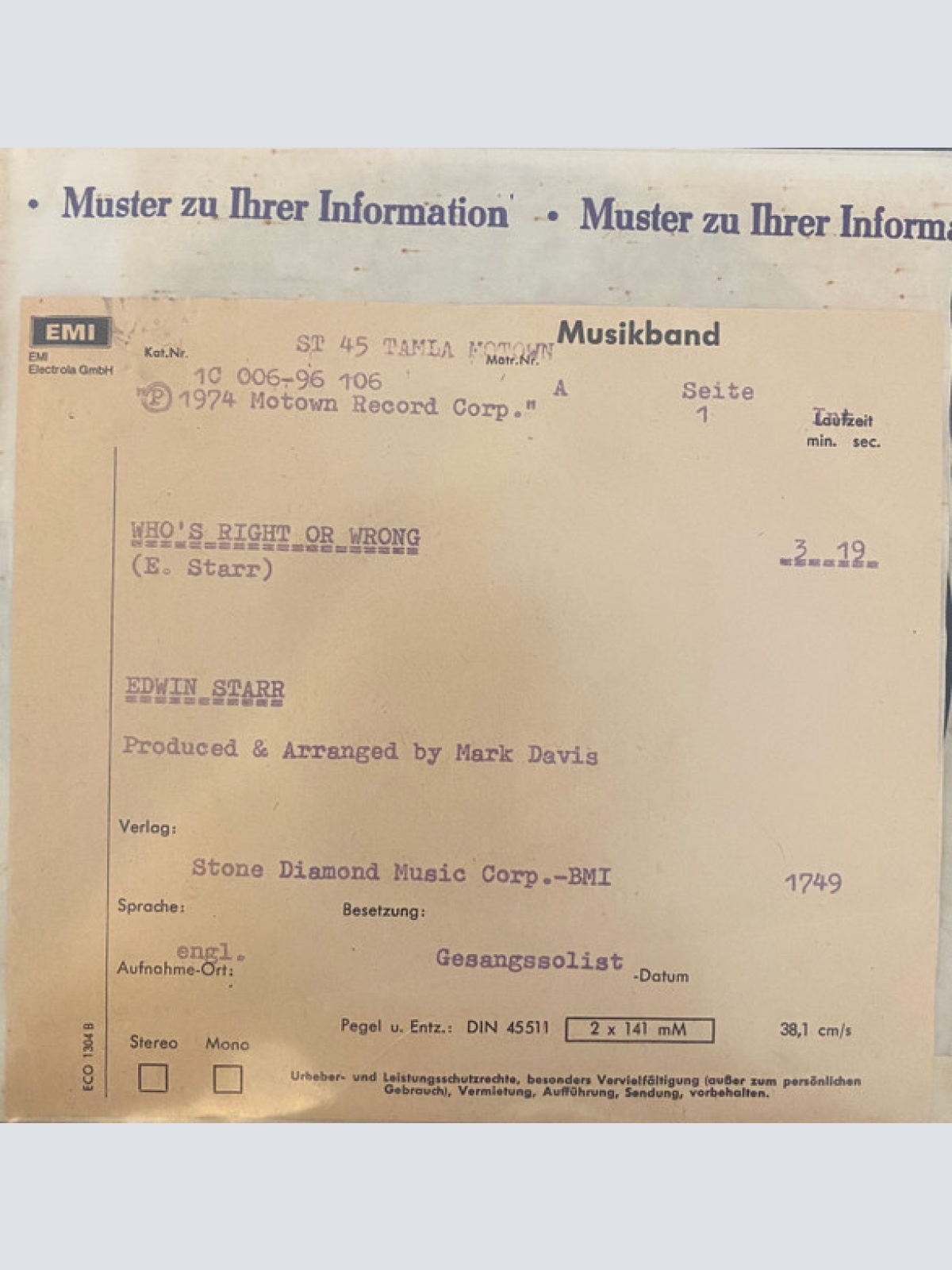 Vinyl / Edwin Starr - Who's Right Or Wrong