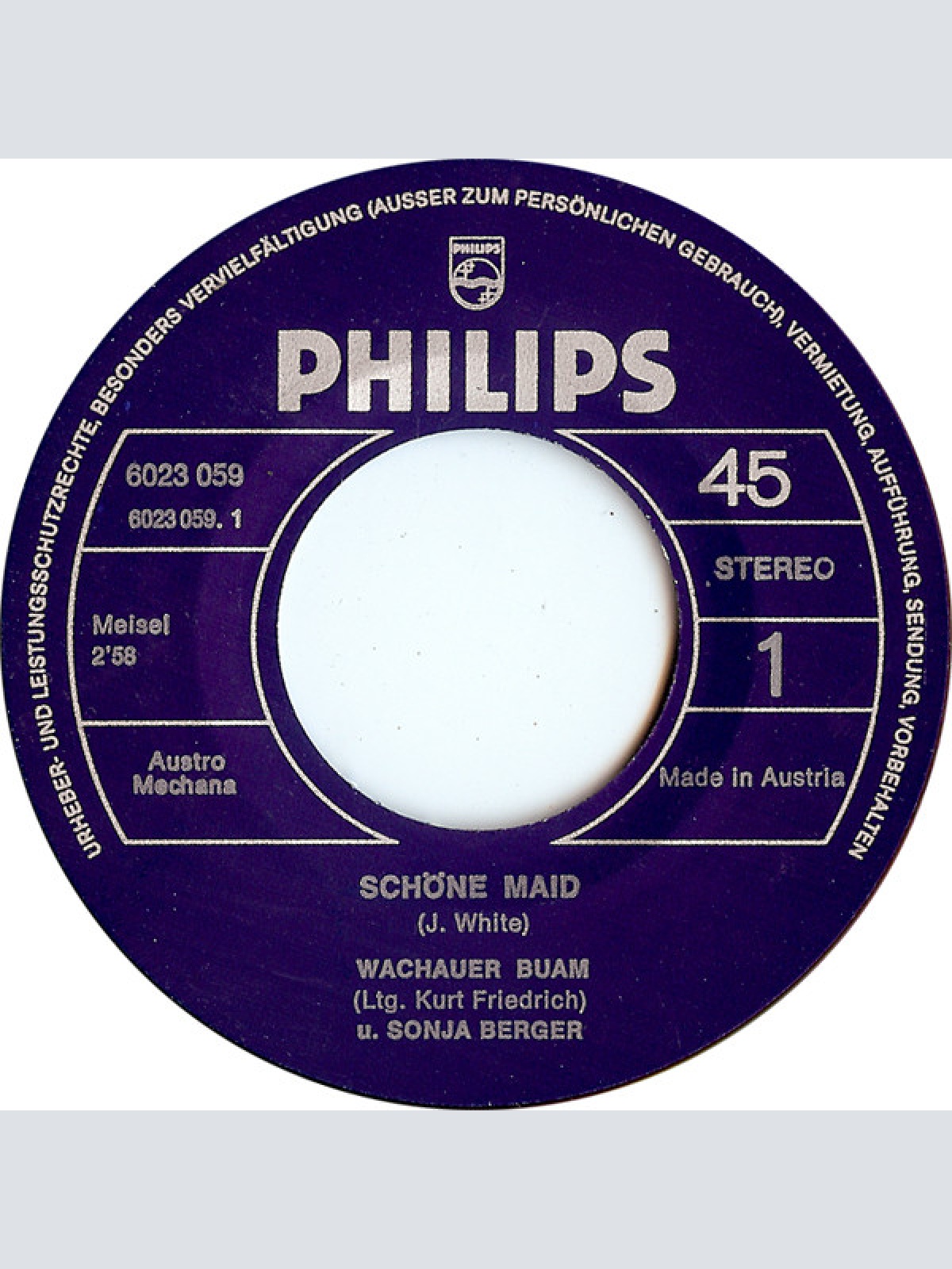 Vinyl / Wachauer Buam*, Sonja Berger - Schöne Maid