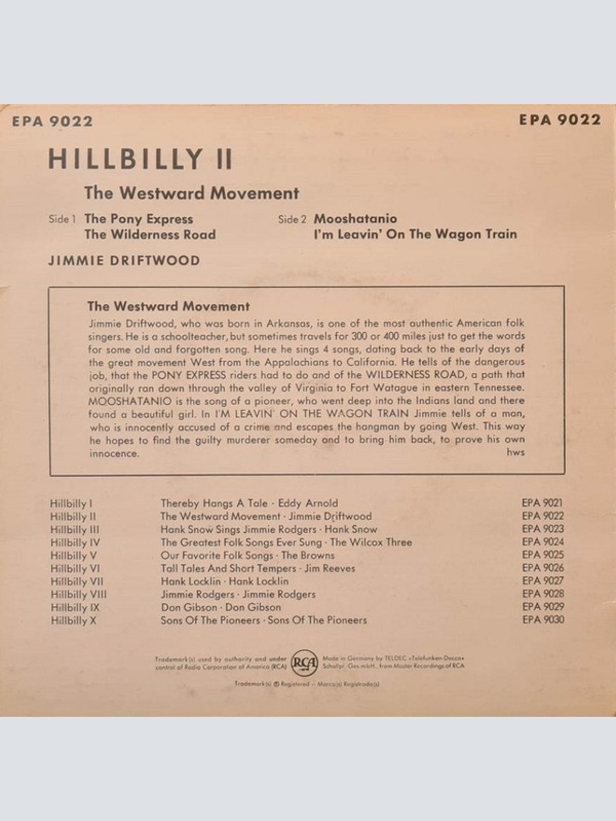 Vinyl / Jimmie Driftwood* - The Westward Movement