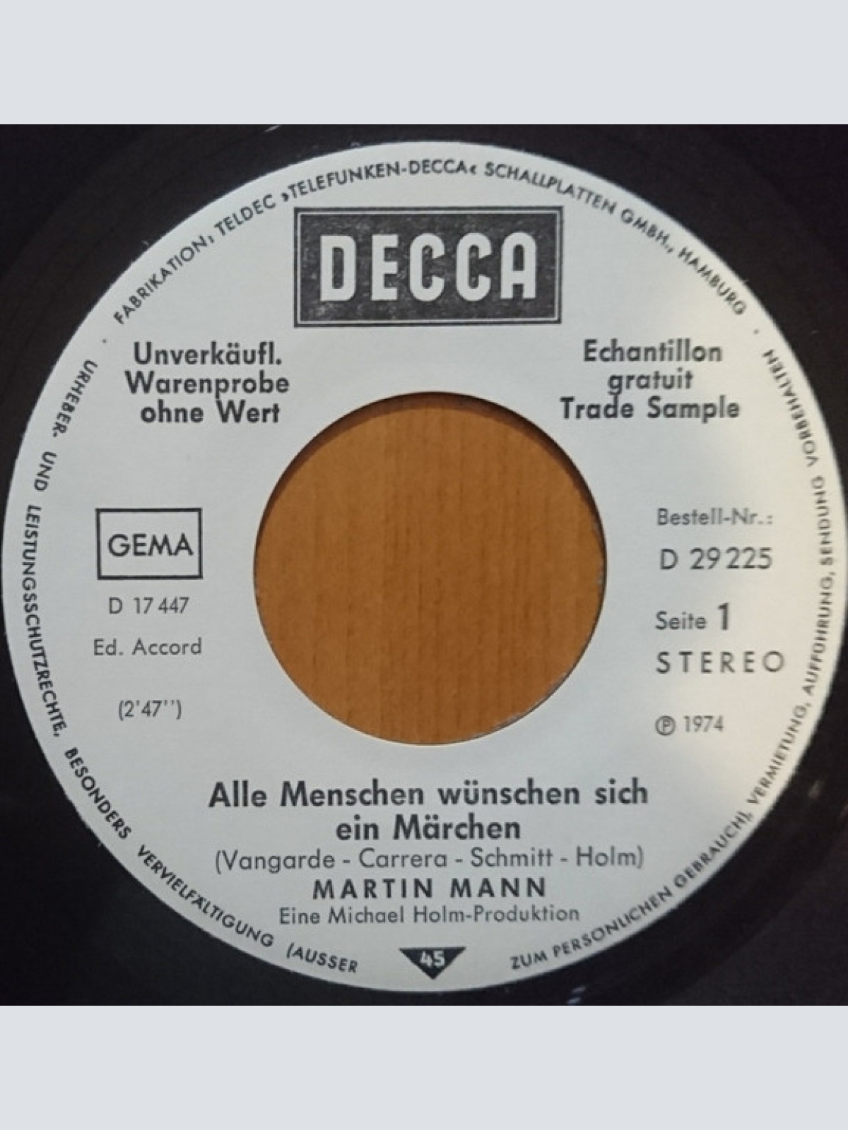 Vinyl / Martin Mann - Alle Menschen Wünschen Sich Ein Märchen