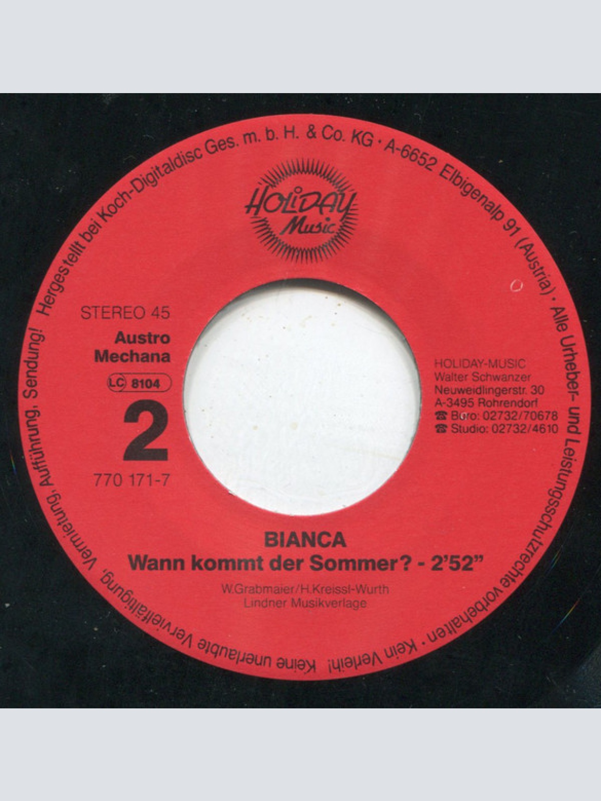 Vinyl / Bianca (70) - Pizza & Musik / Wann Kommt Der Sommer?