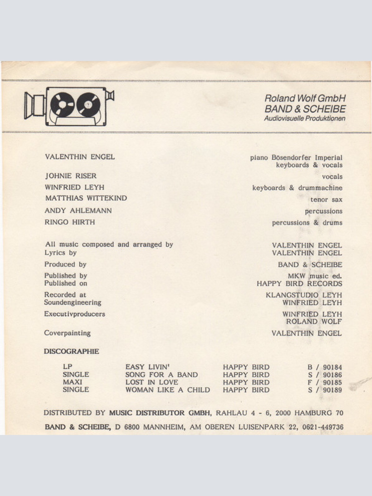 Vinyl / Valenthin Engel Band - Easy Livin'