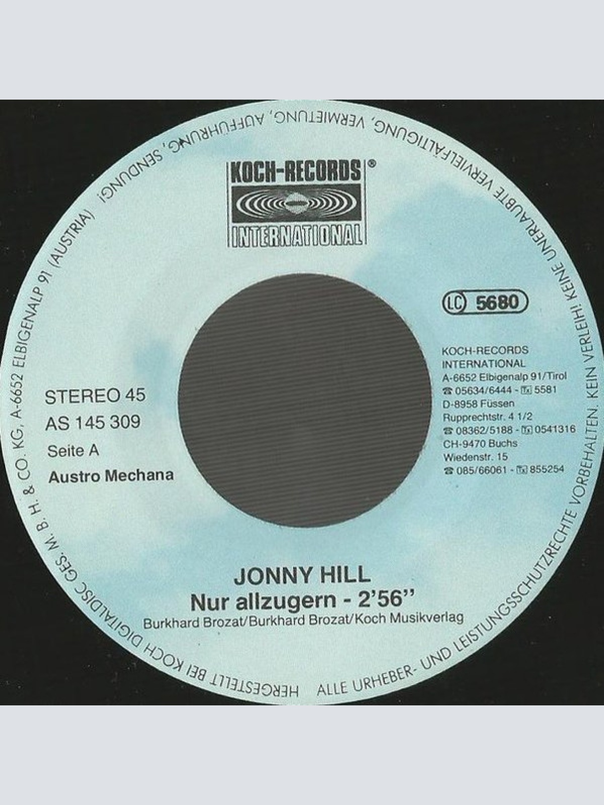 Vinyl / Jonny Hill - Nur Allzugern