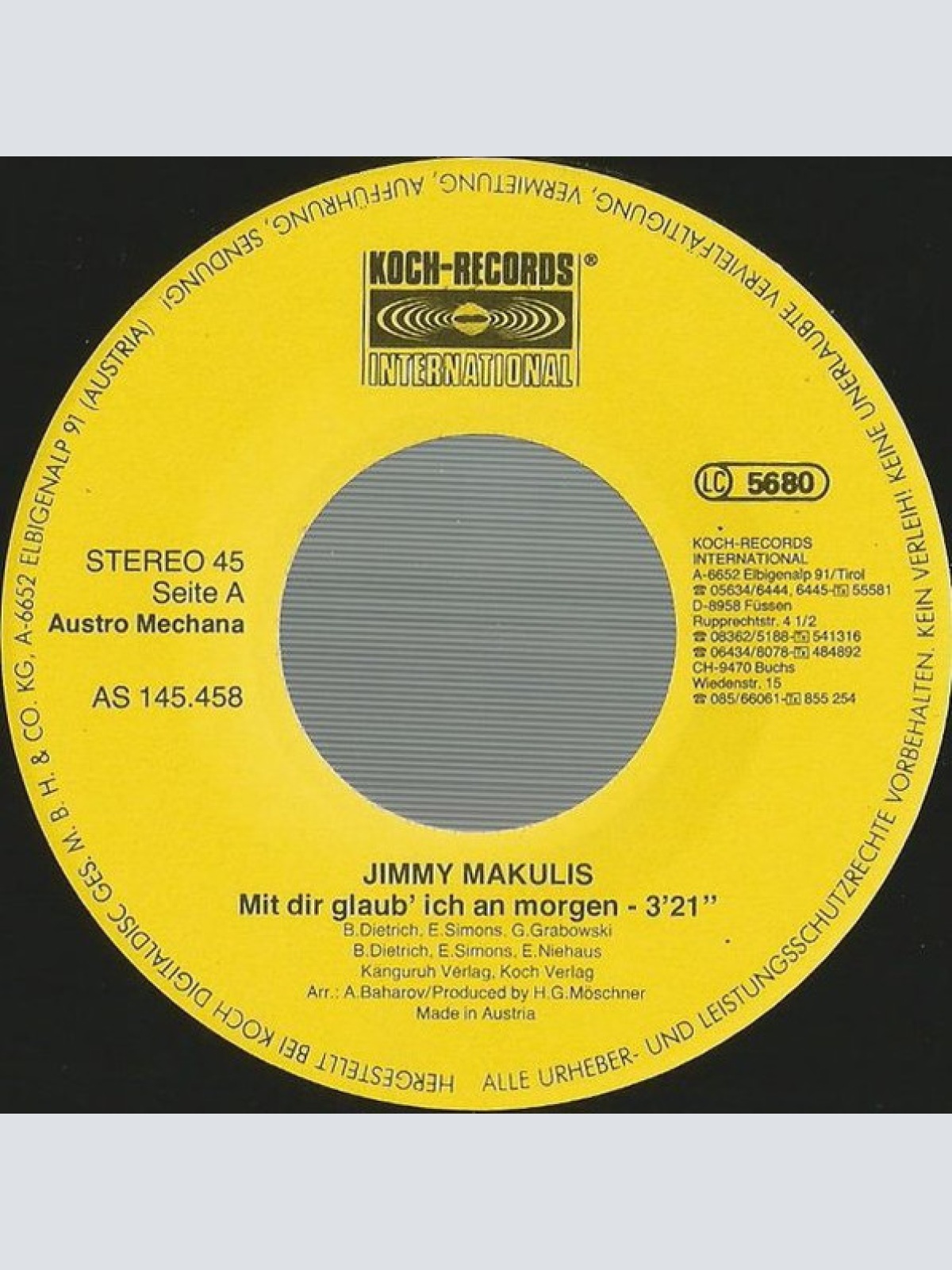 Vinyl / Jimmy Makulis - Mit Dir Glaub'n Ich An Morgen