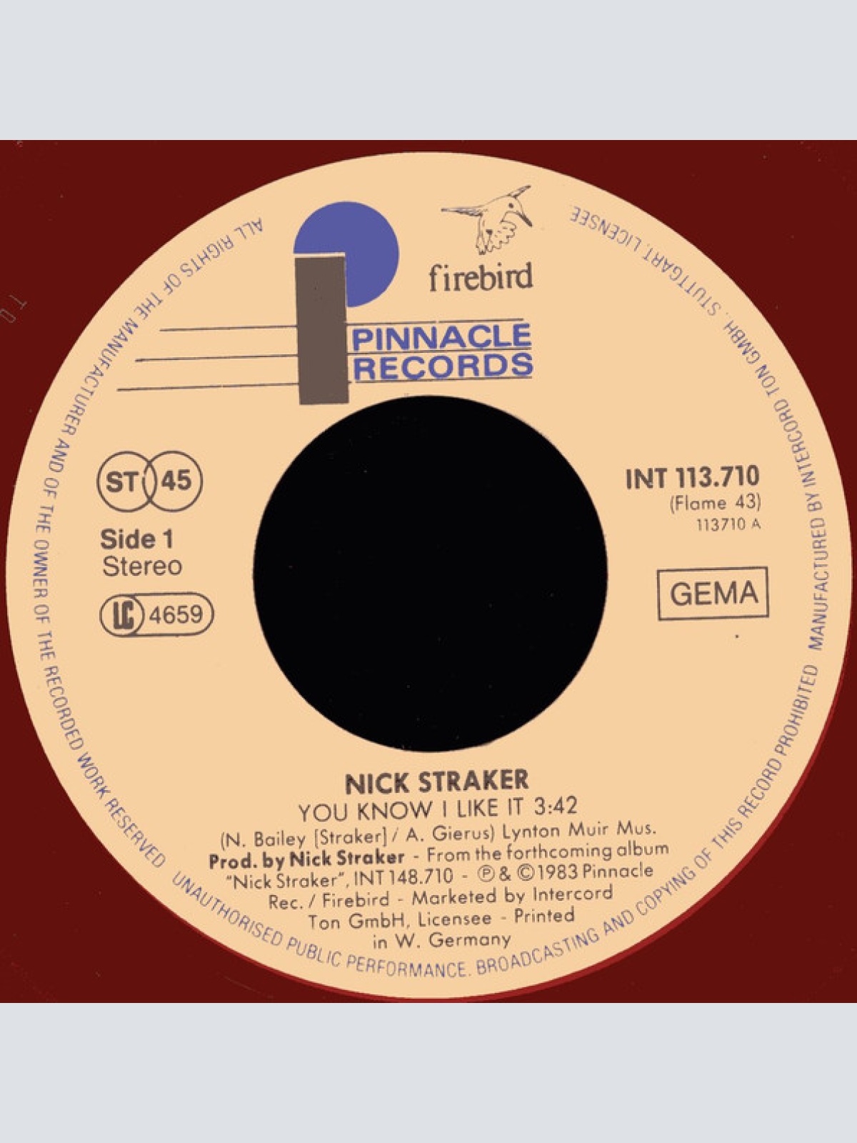 Vinyl / Nick Straker - You Know I Like It