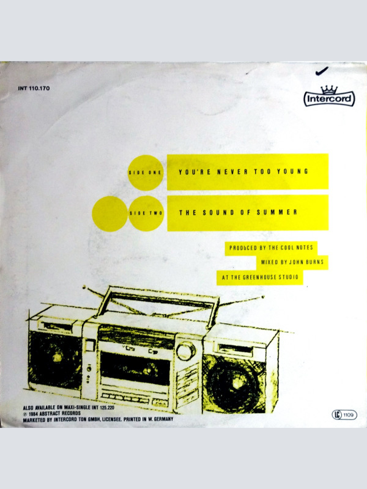 Vinyl / The Cool Notes - You're Never Too Young