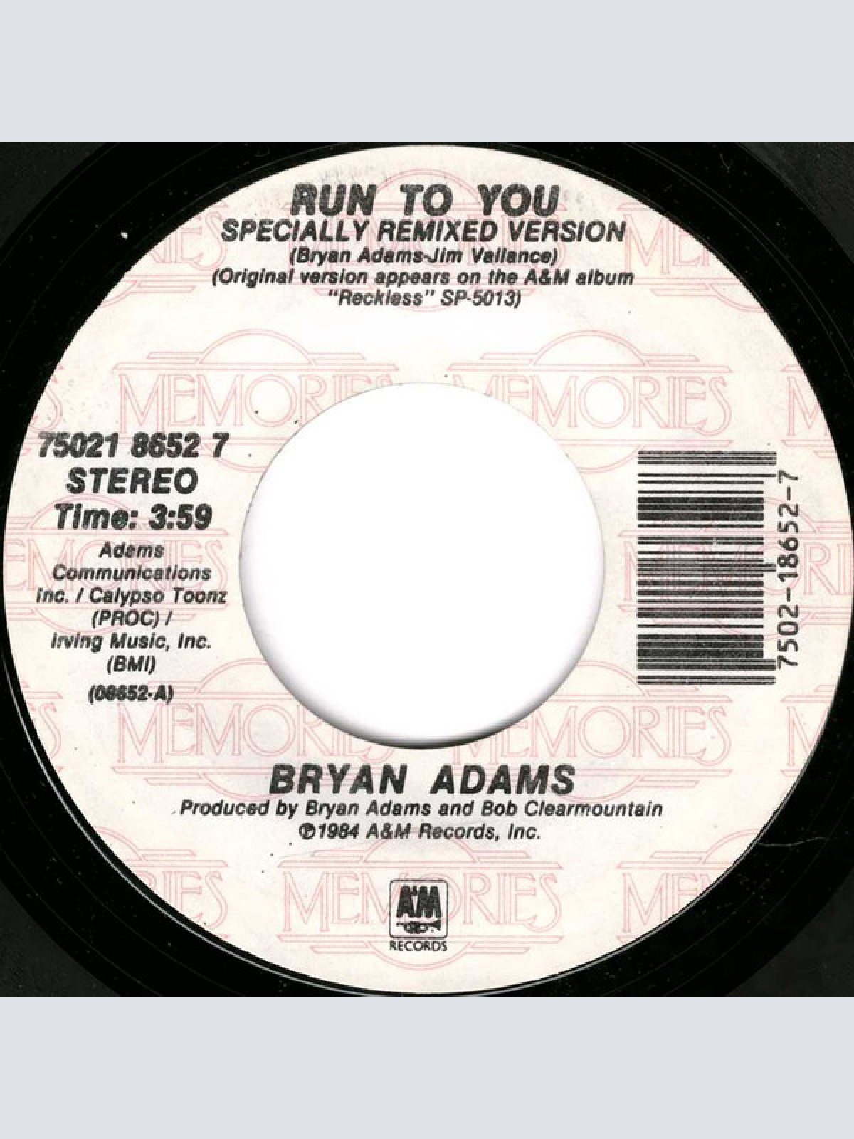 Vinyl / Bryan Adams - Run To You / Somebody